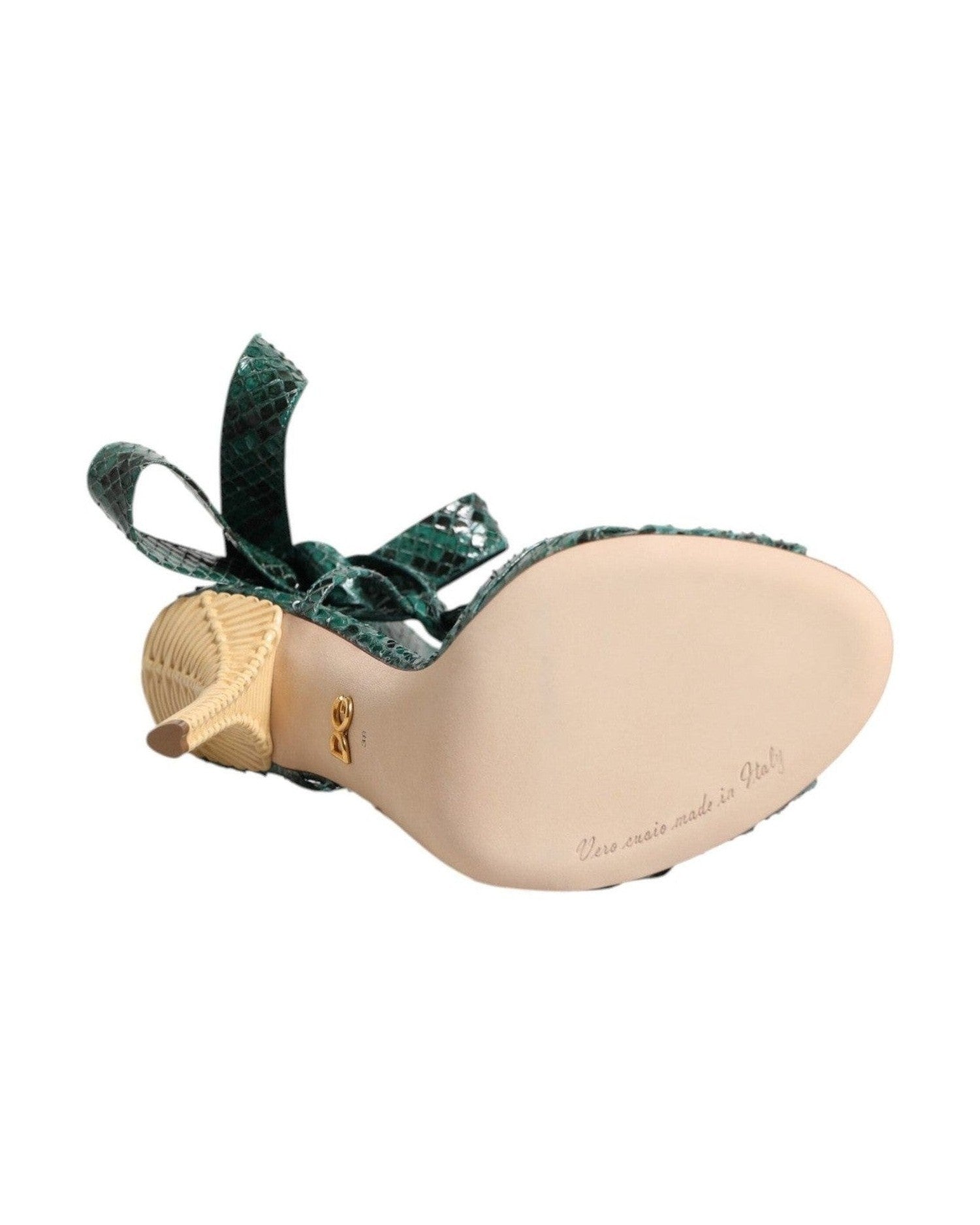 Dolce & Gabbana Green Leather Python Heels Sandals Shoes Heels