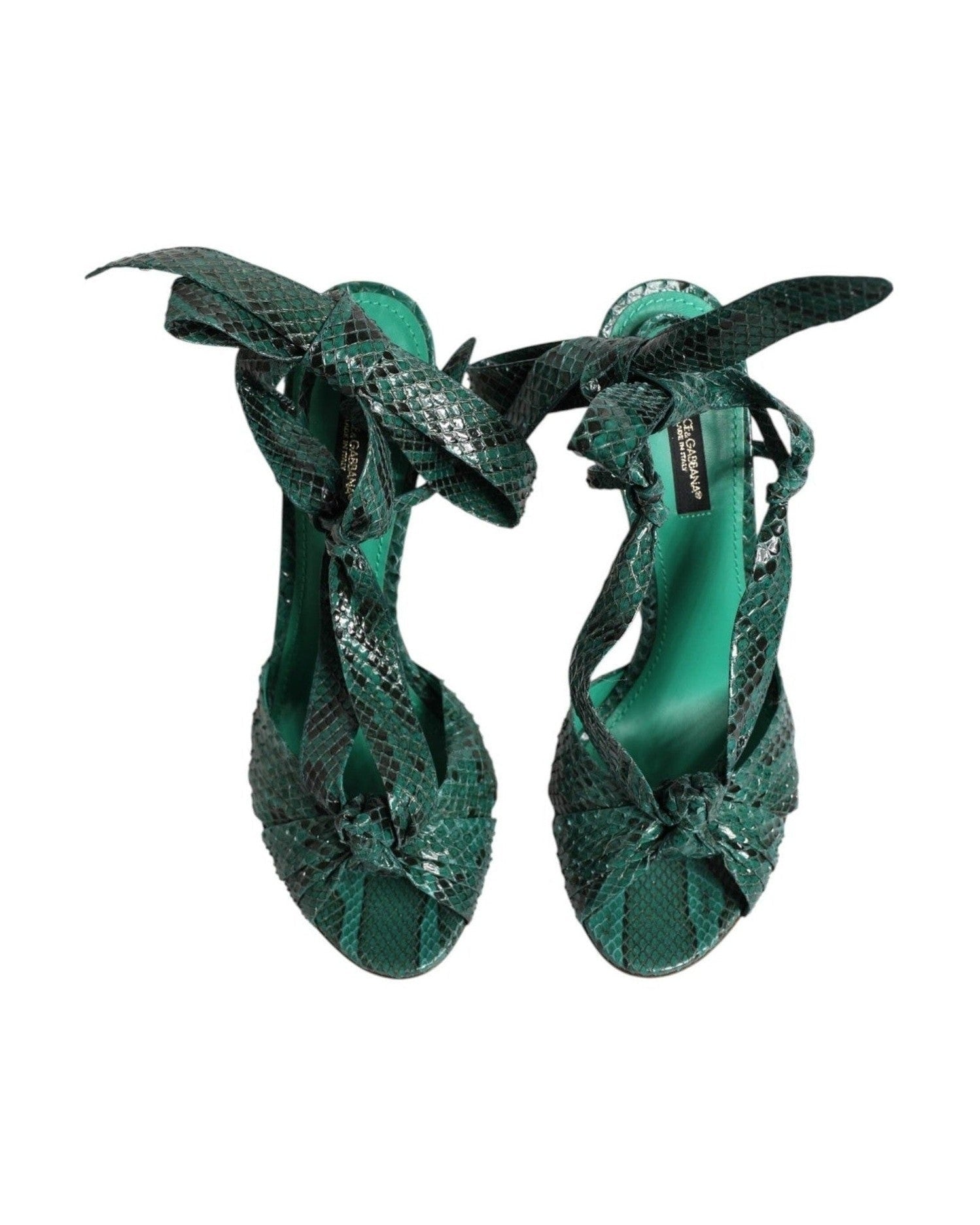 Dolce & Gabbana Green Leather Python Heels Sandals Shoes Heels
