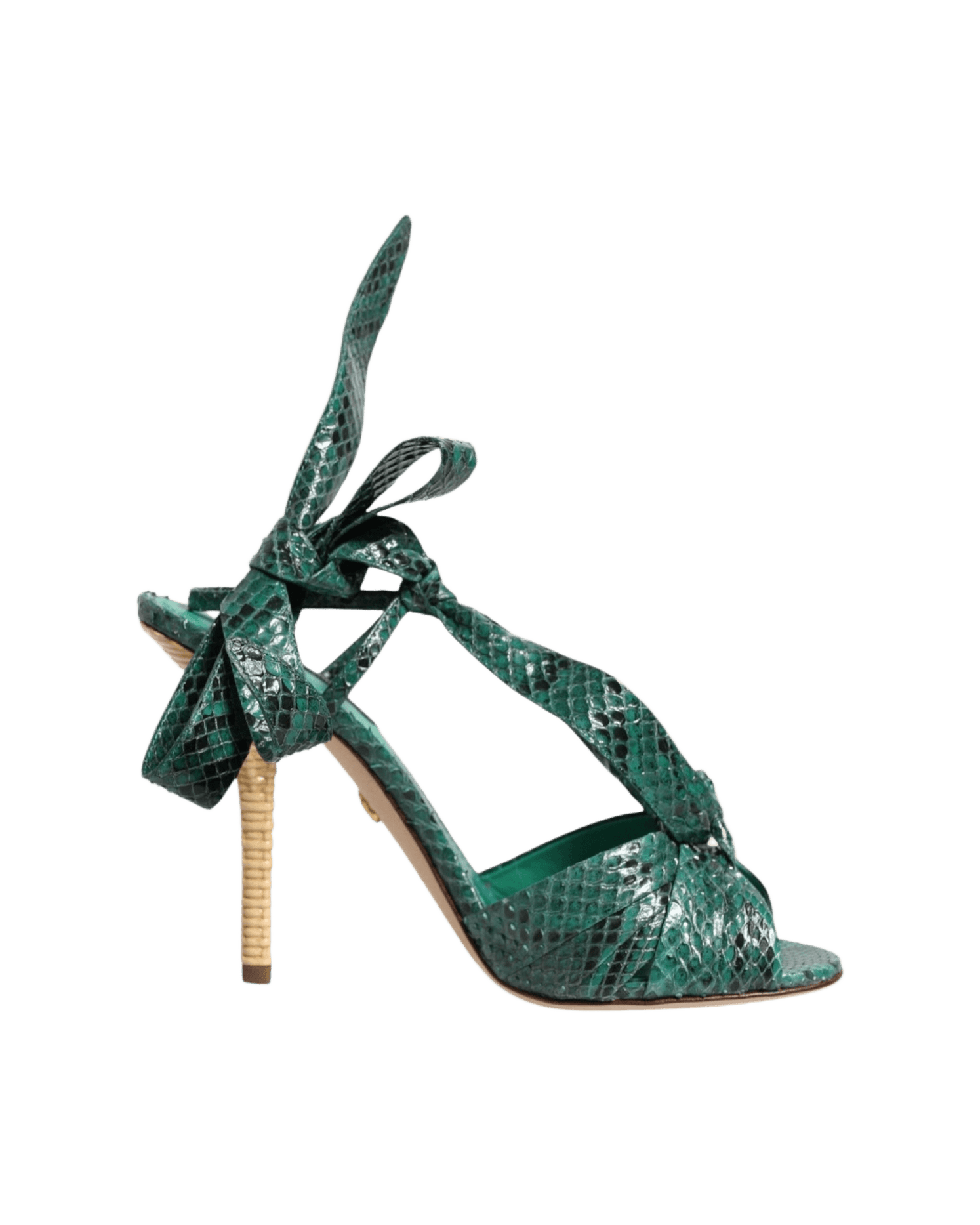 Dolce & Gabbana Green Leather Python Heels Sandals Shoes Heels