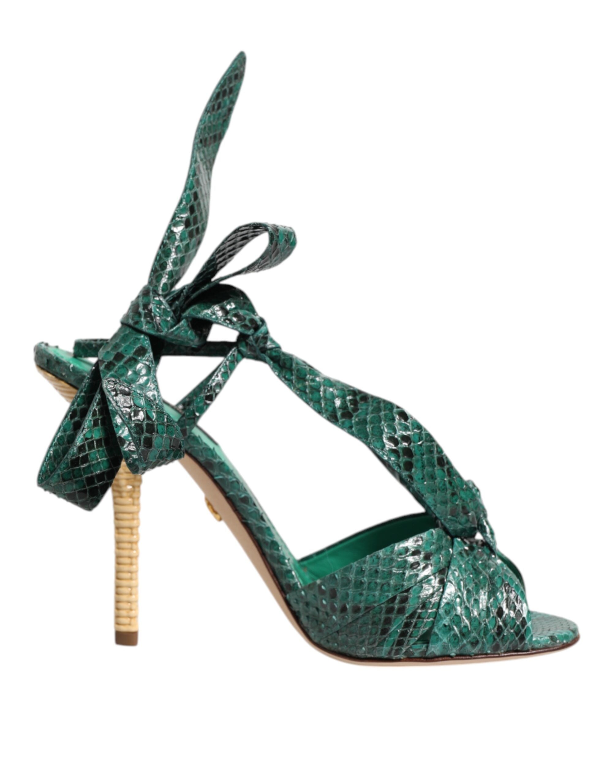 Dolce & Gabbana Green Leather Python Heels Sandals Shoes Glam Steals