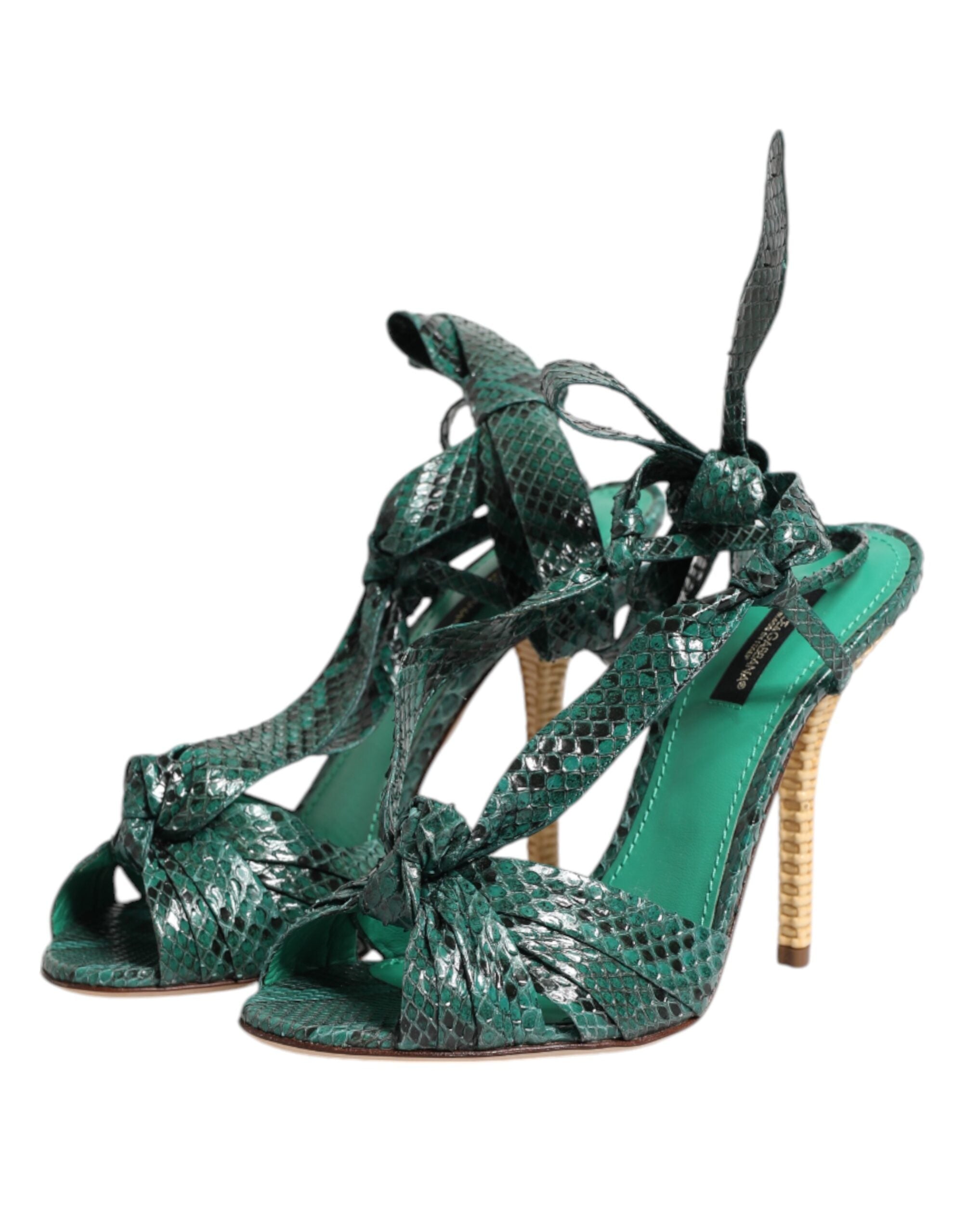 Dolce & Gabbana Green Leather Python Heels Sandals Shoes Glam Steals