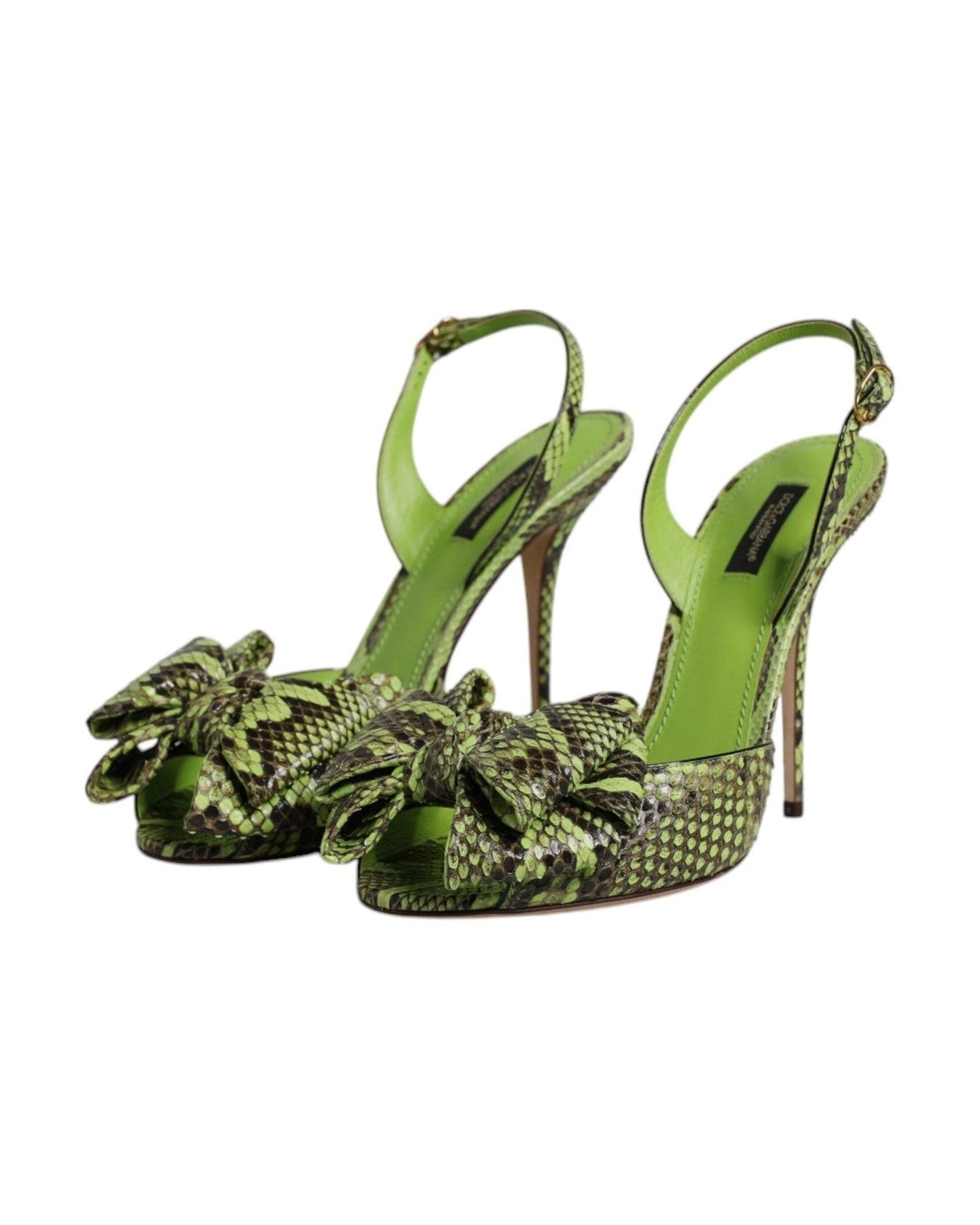 Dolce & Gabbana Green Leather Python Heels Sandals Shoes Glam Steals