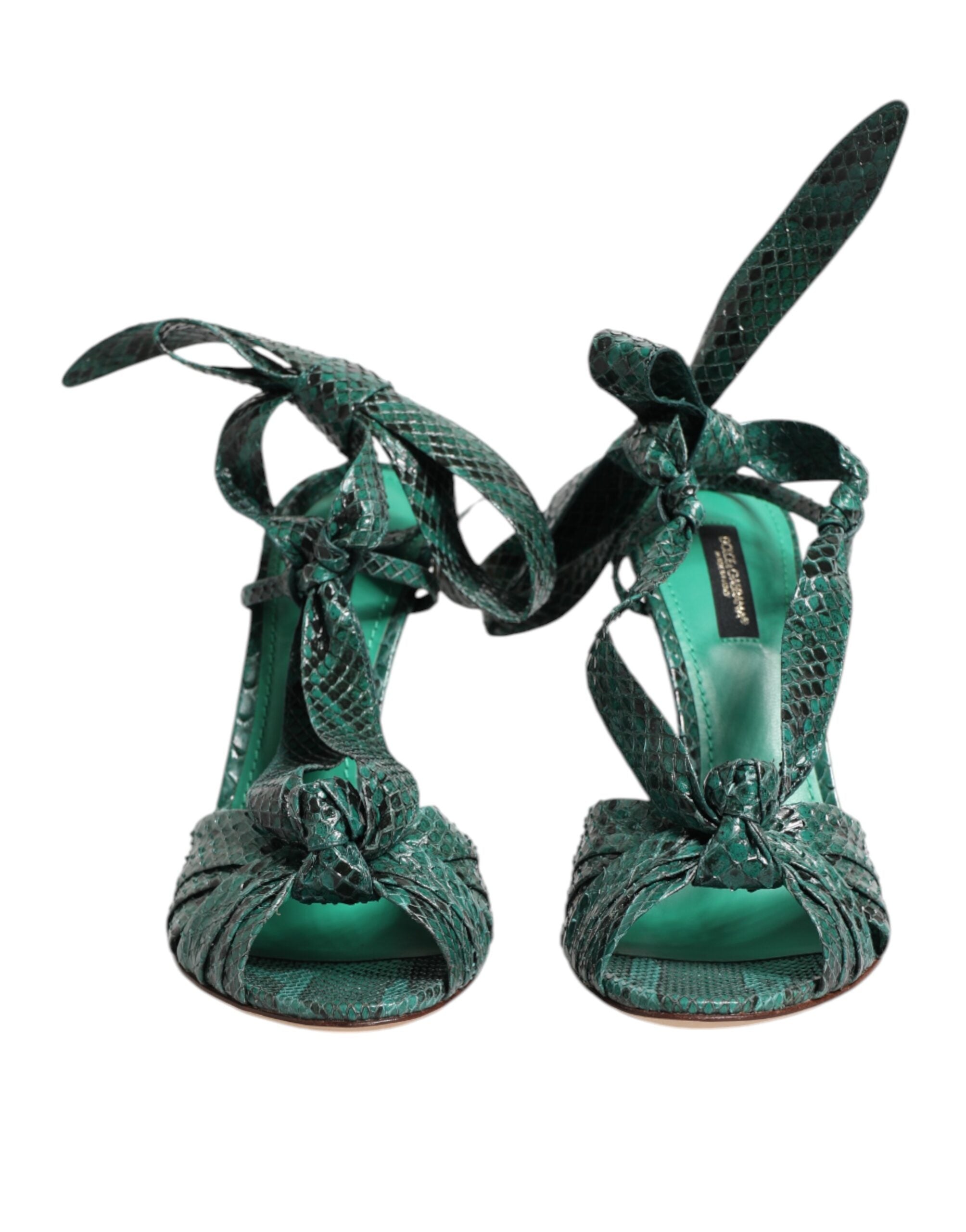 Dolce & Gabbana Green Leather Python Heels Sandals Shoes Glam Steals