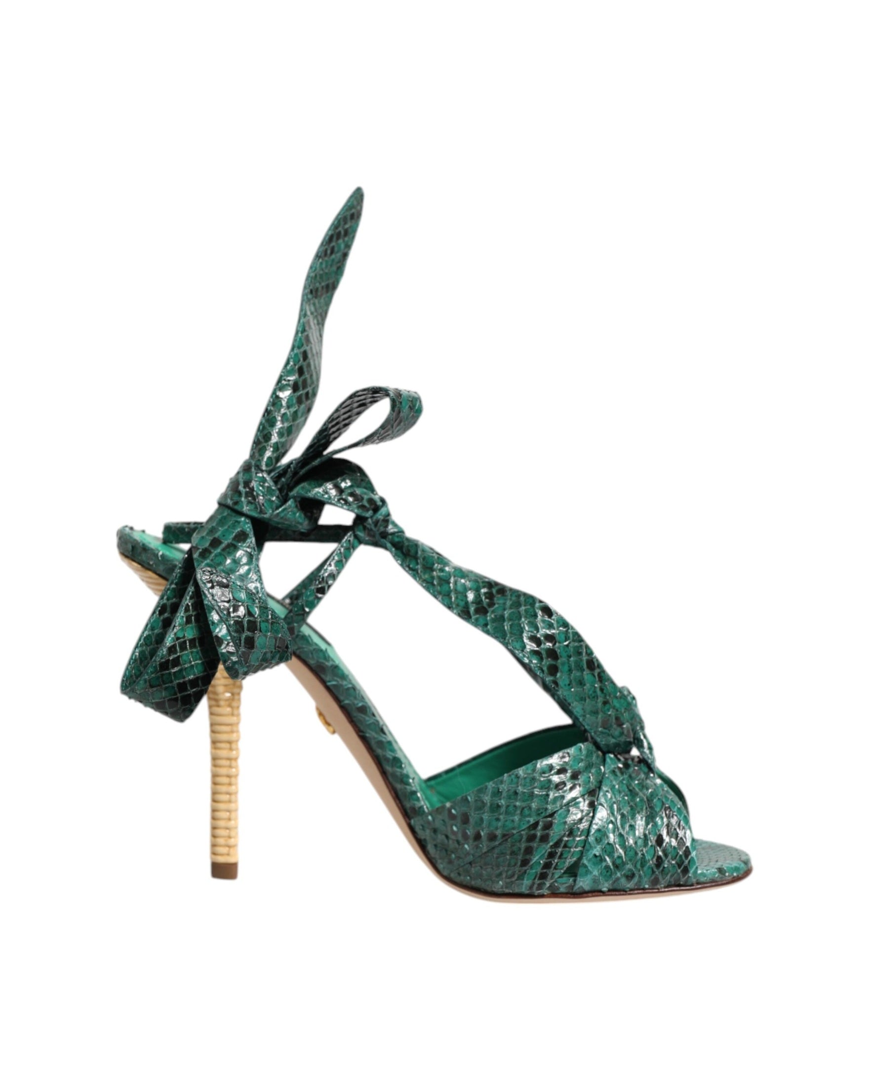 Dolce & Gabbana Green Leather Python Heels Sandals Shoes Glam Steals