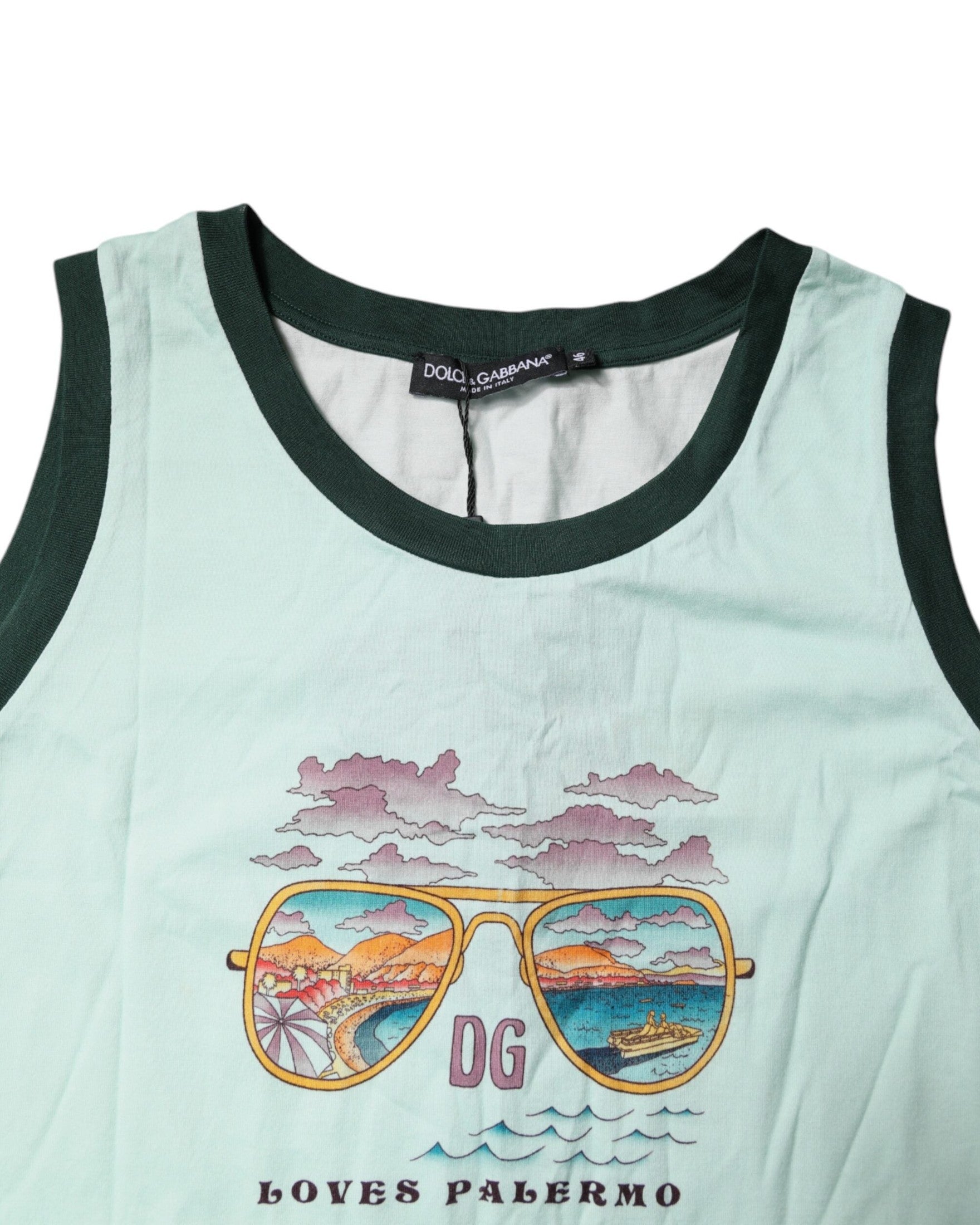Dolce & Gabbana Green Light Graphic Print Sleeveless Tank T-shirt Glam Steals