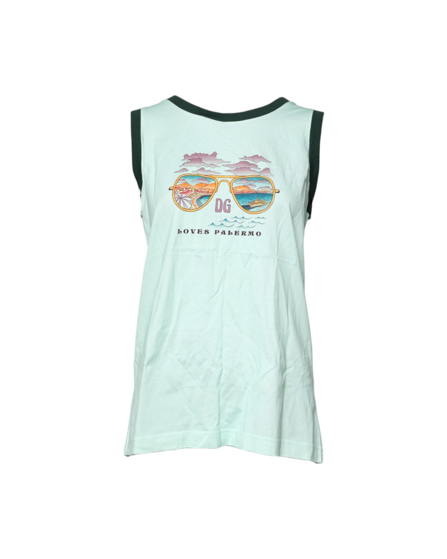 Dolce & Gabbana Green Light Graphic Print Sleeveless Tank T-shirt Glam Steals