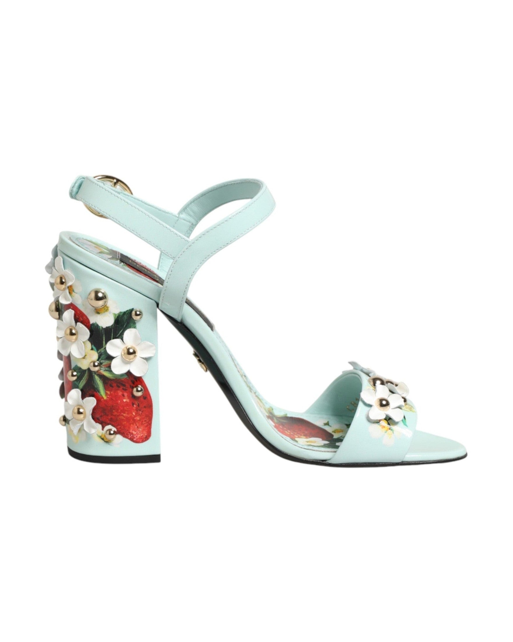 Dolce & Gabbana Green Mint Floral Studs Heels Sandals Shoes Sandals
