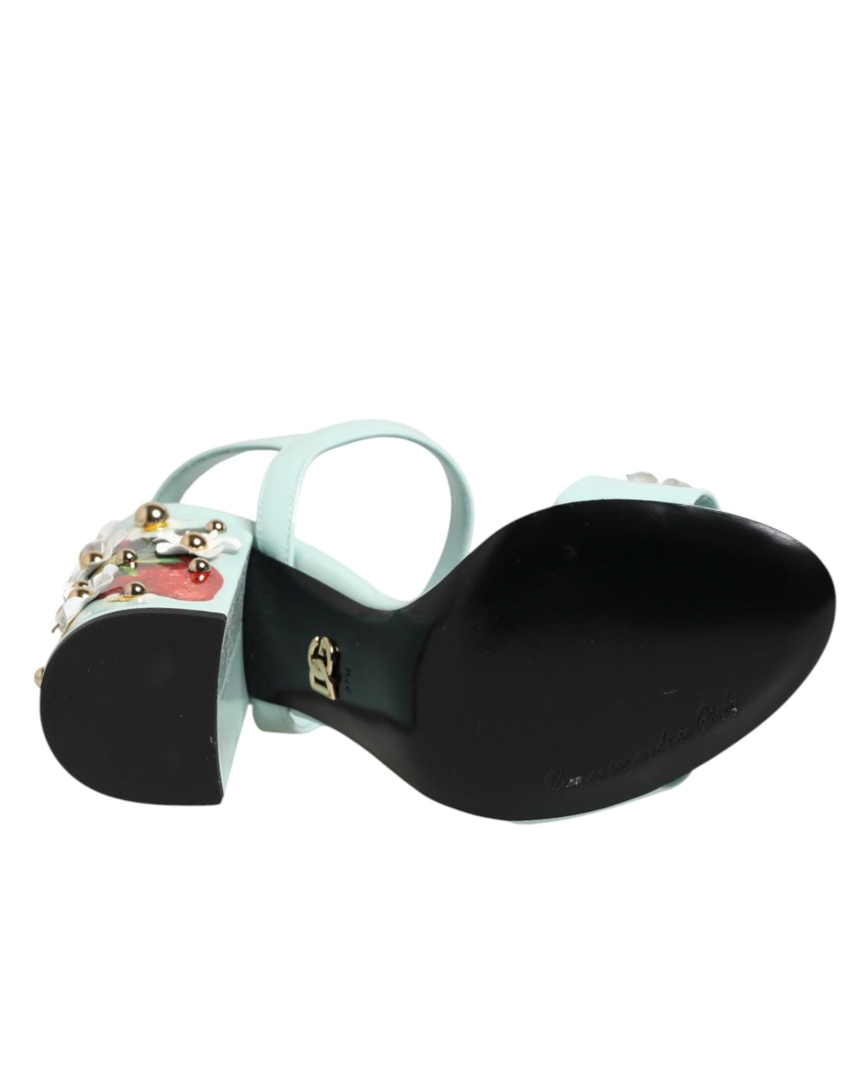 Dolce & Gabbana Green Mint Floral Studs Heels Sandals Shoes Sandals