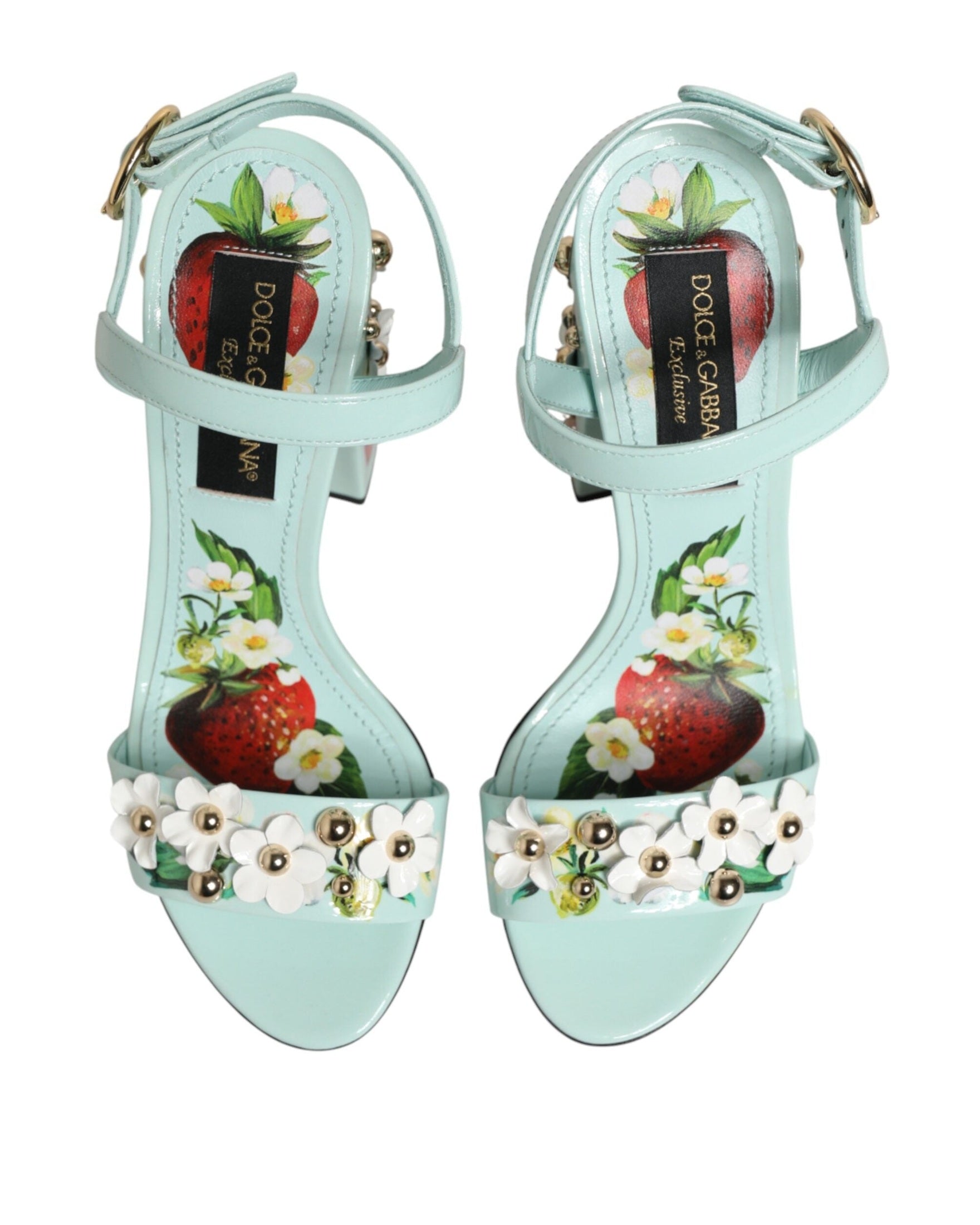 Dolce & Gabbana Green Mint Floral Studs Heels Sandals Shoes Glam Steals
