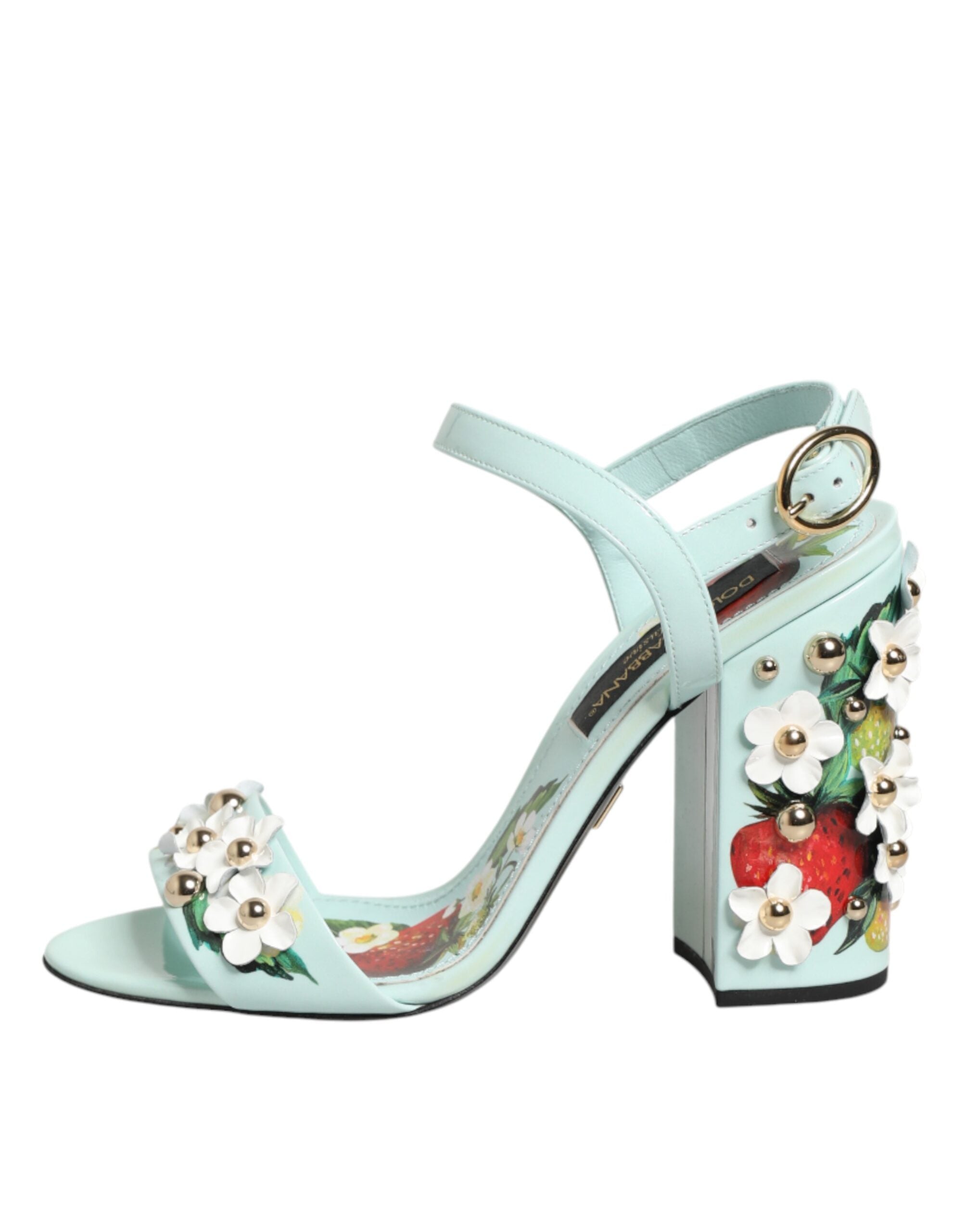 Dolce & Gabbana Green Mint Floral Studs Heels Sandals Shoes Glam Steals