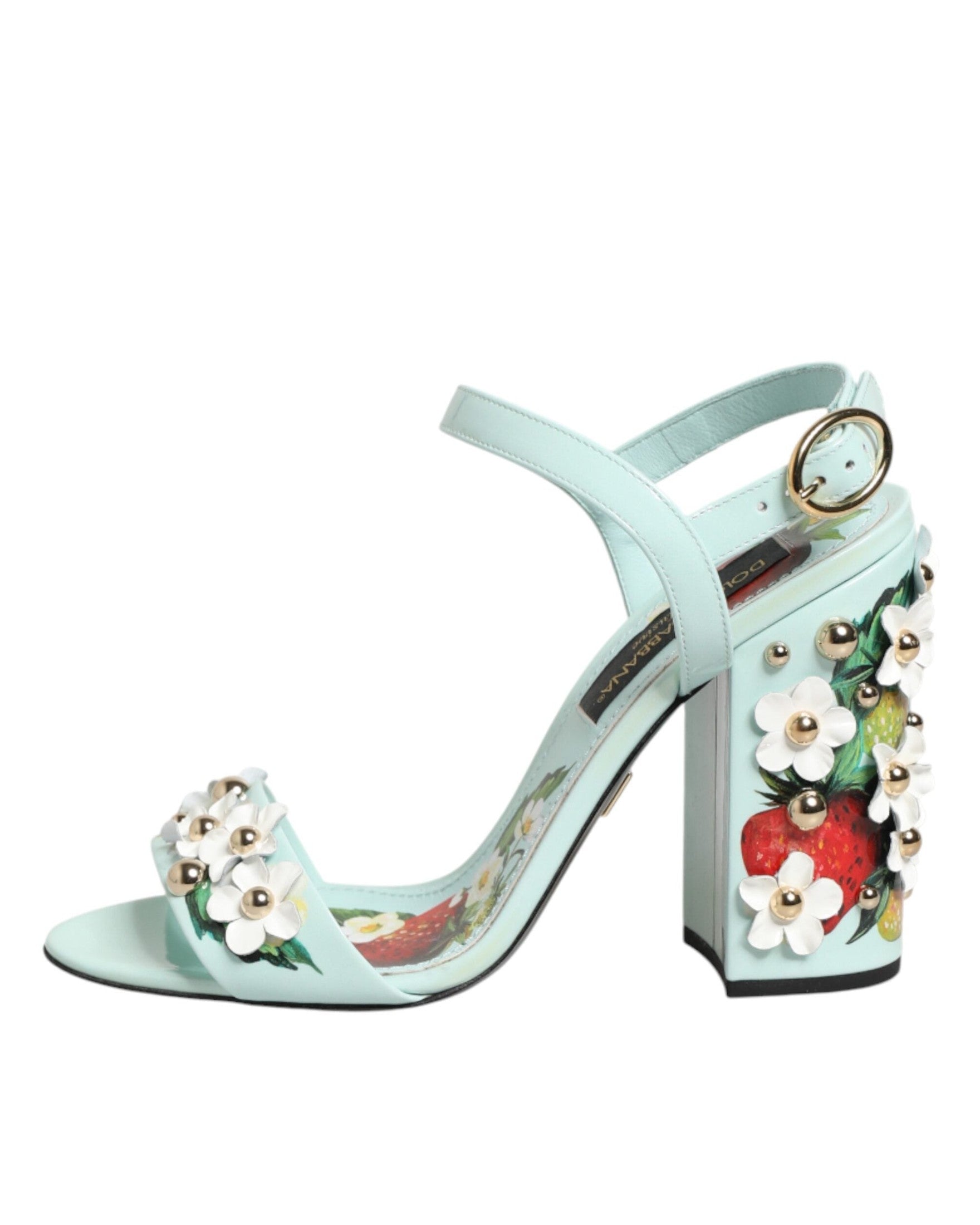 Dolce & Gabbana Green Mint Floral Studs Heels Sandals Shoes Glam Steals