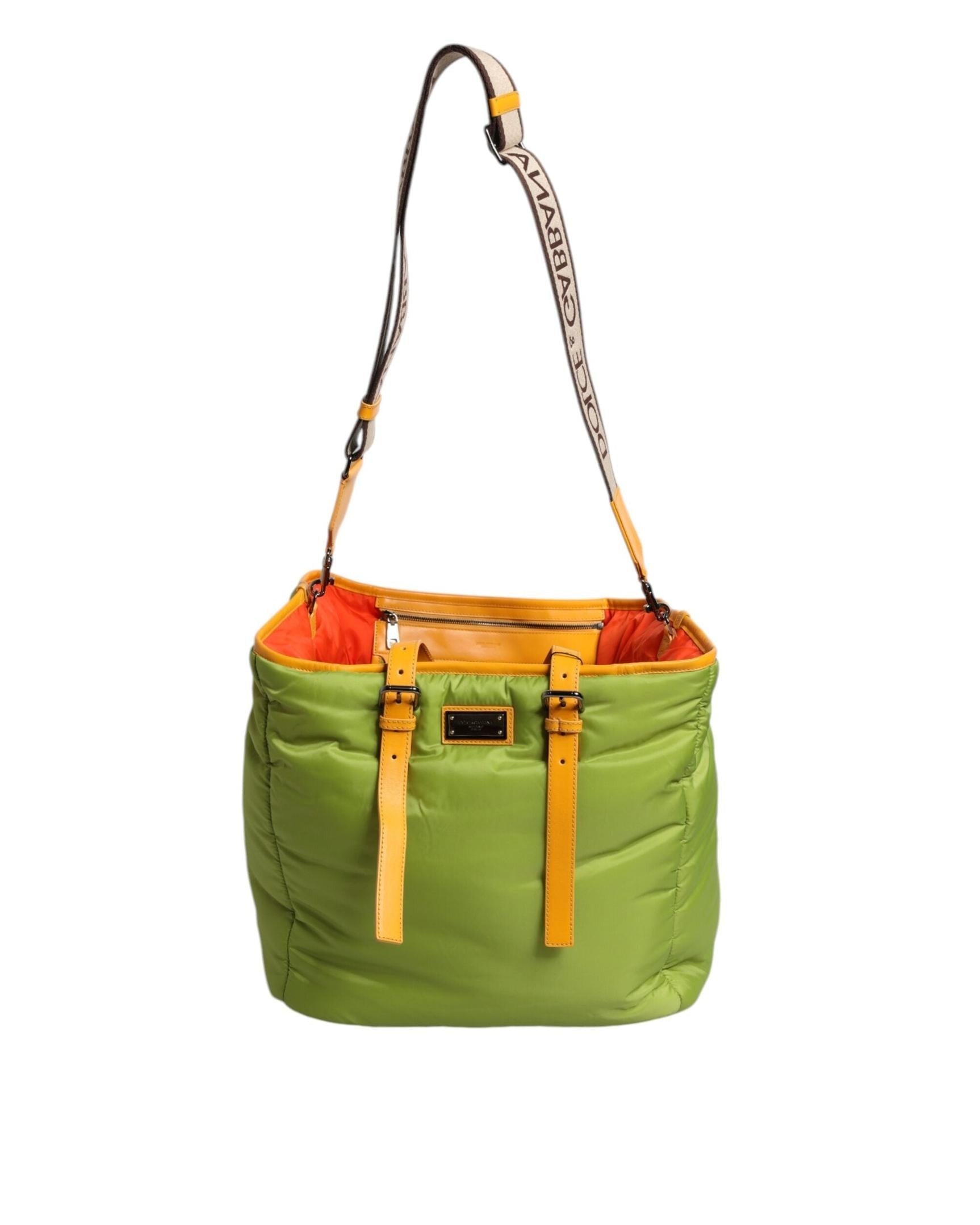 Dolce & Gabbana Green Nylon Padded Logo Plaque Tote Crossbody Bag Cross Body Bags