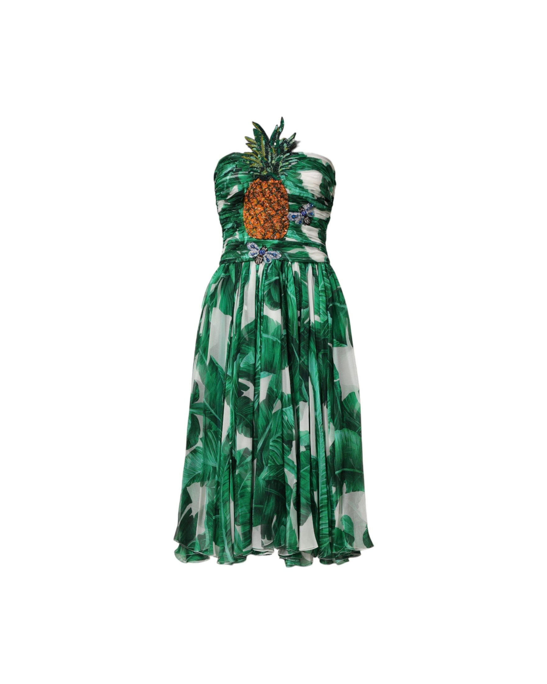 Dolce & Gabbana Green Pineapple Embellished Bananaleaf Dress Glam Steals