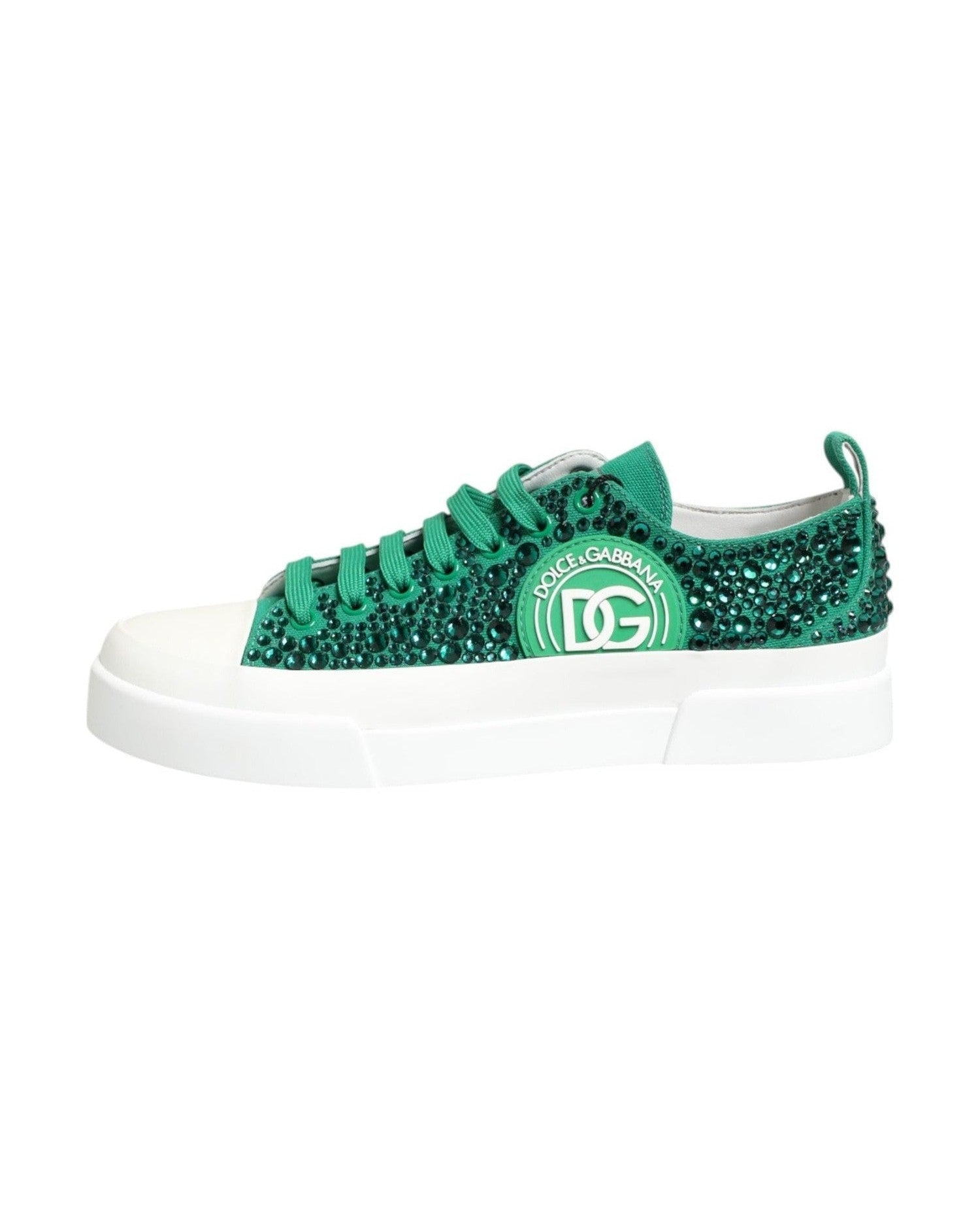 Dolce & Gabbana Green Portofino Crystal Dg Logo Sneakers Shoes Sneakers
