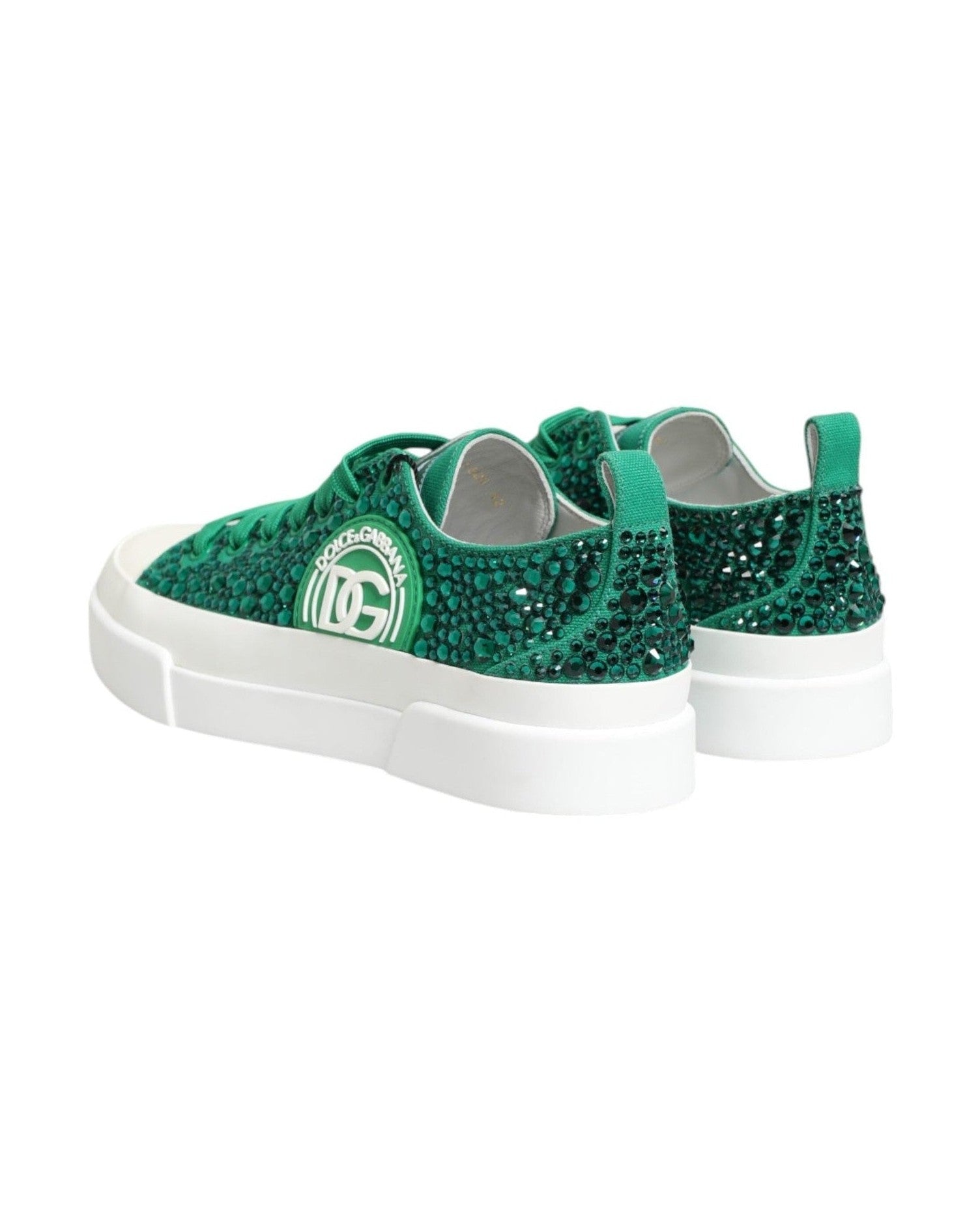 Dolce & Gabbana Green Portofino Crystal Dg Logo Sneakers Shoes Sneakers