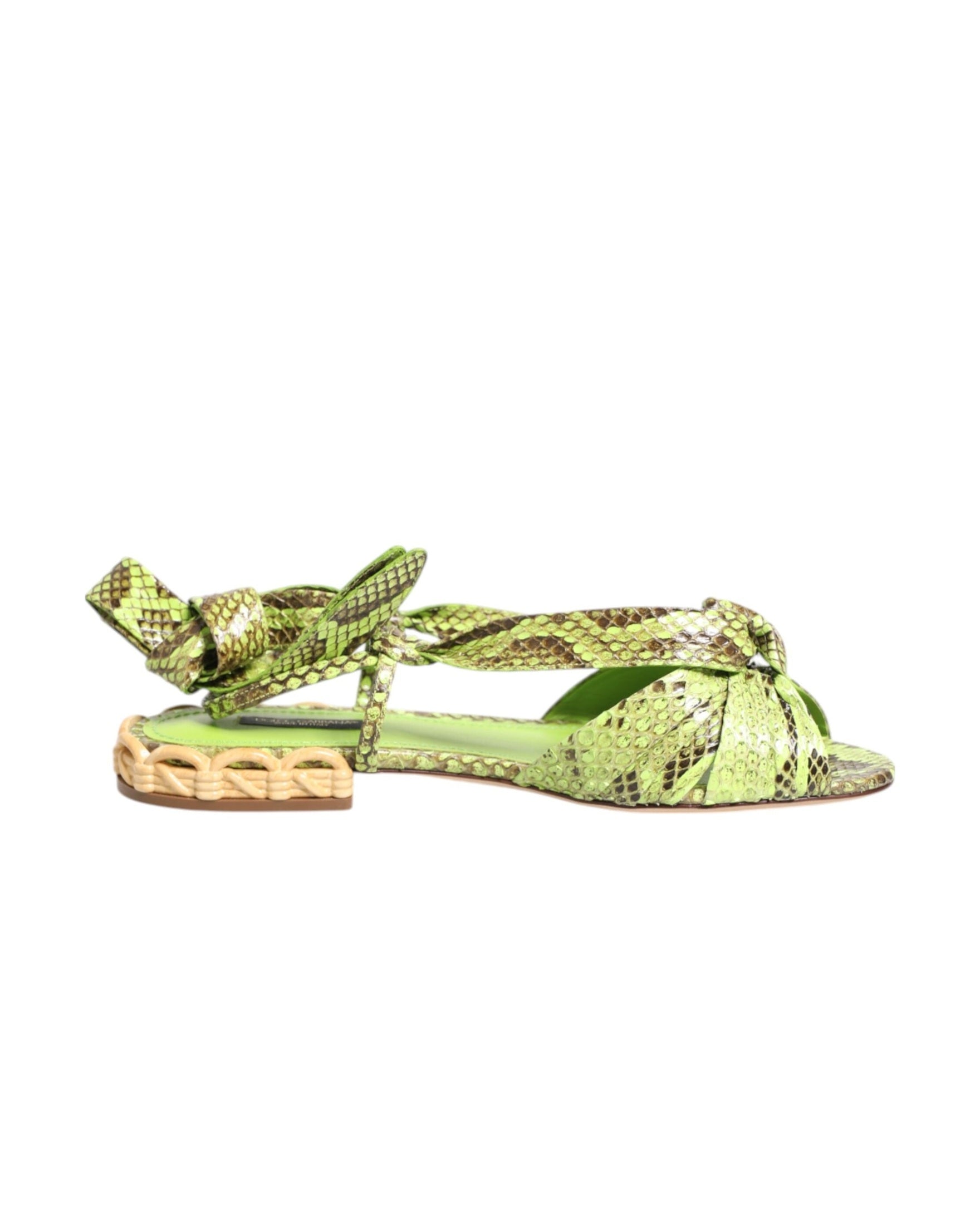 Dolce & Gabbana Green Python Print Ankle Strap Flats Shoes Glam Steals
