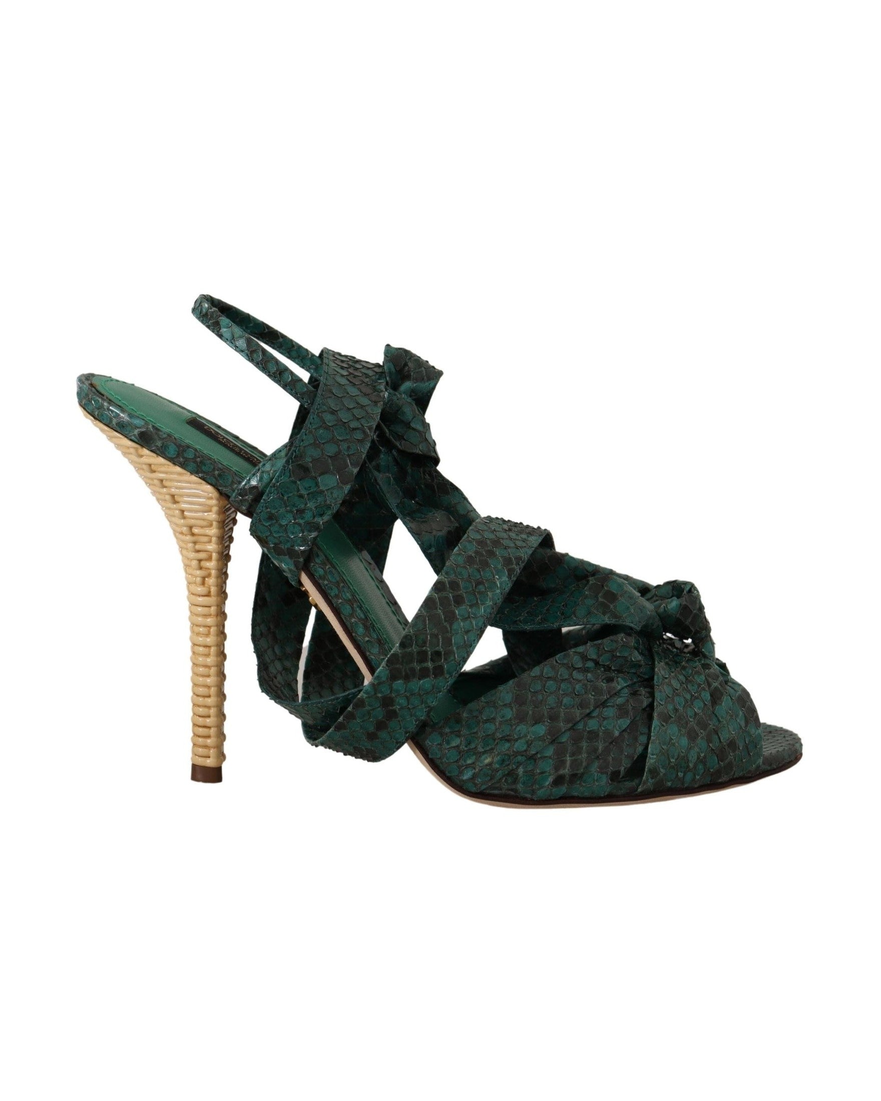 Dolce & Gabbana Green Python Strap Sandals Heels Shoes Heels