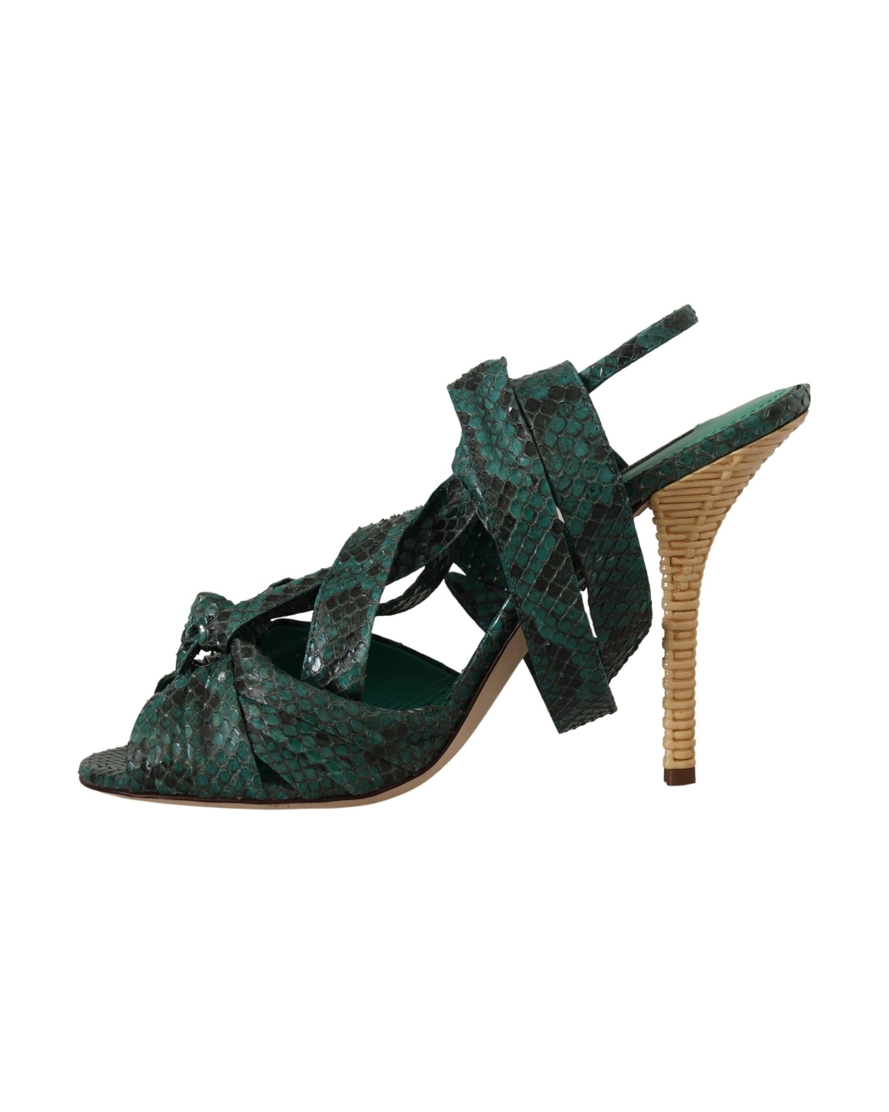 Dolce & Gabbana Green Python Strap Sandals Heels Shoes Glam Steals