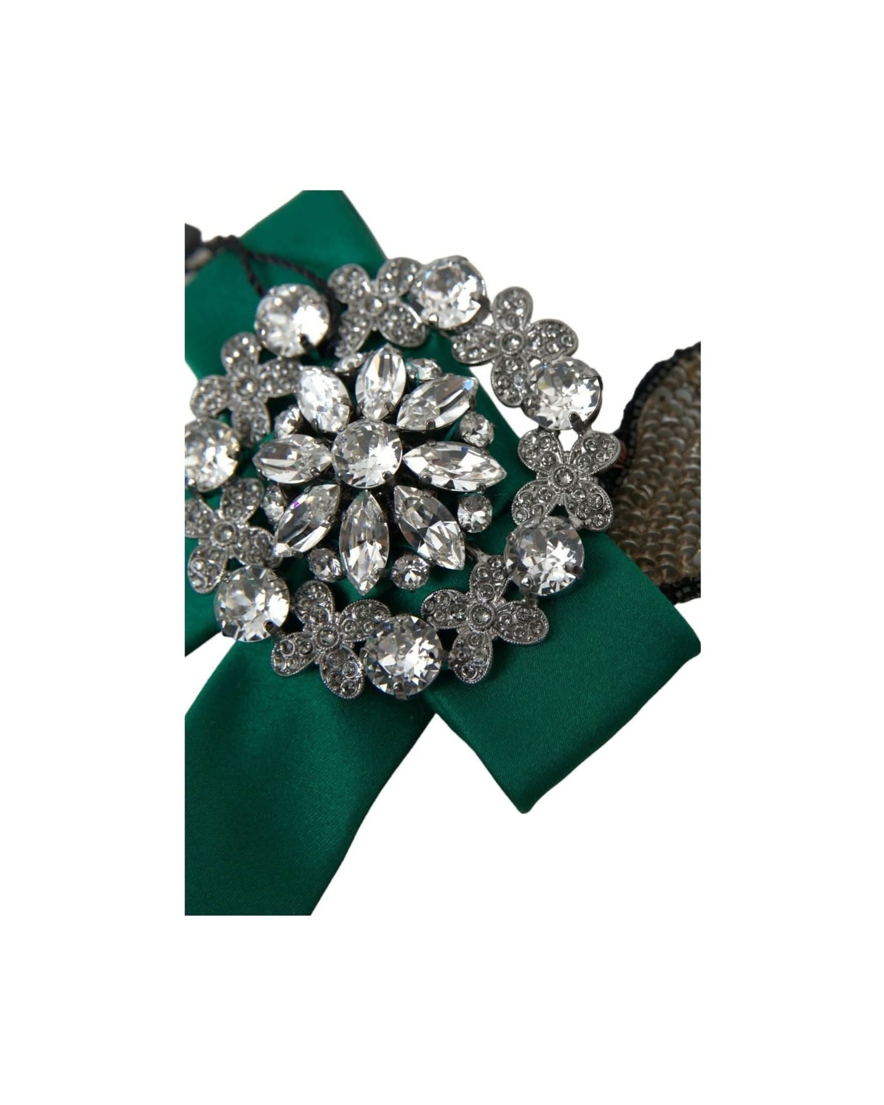 Dolce & Gabbana Green Satin Bird Crystal Women Hair Clip Hair Pins, Claws & Clips