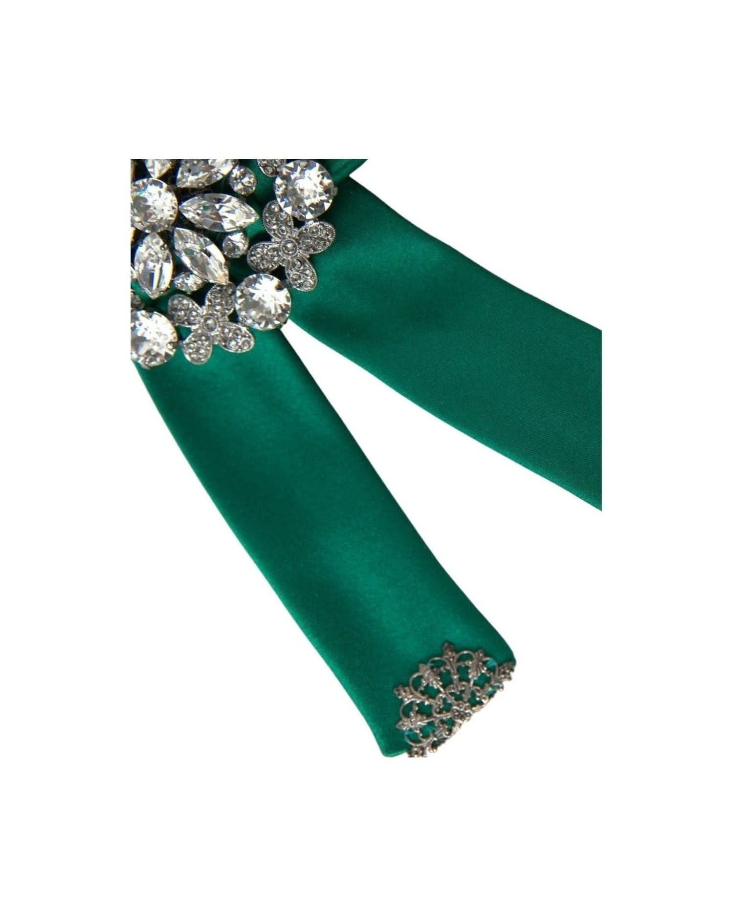 Dolce & Gabbana Green Satin Bird Crystal Women Hair Clip Hair Pins, Claws & Clips
