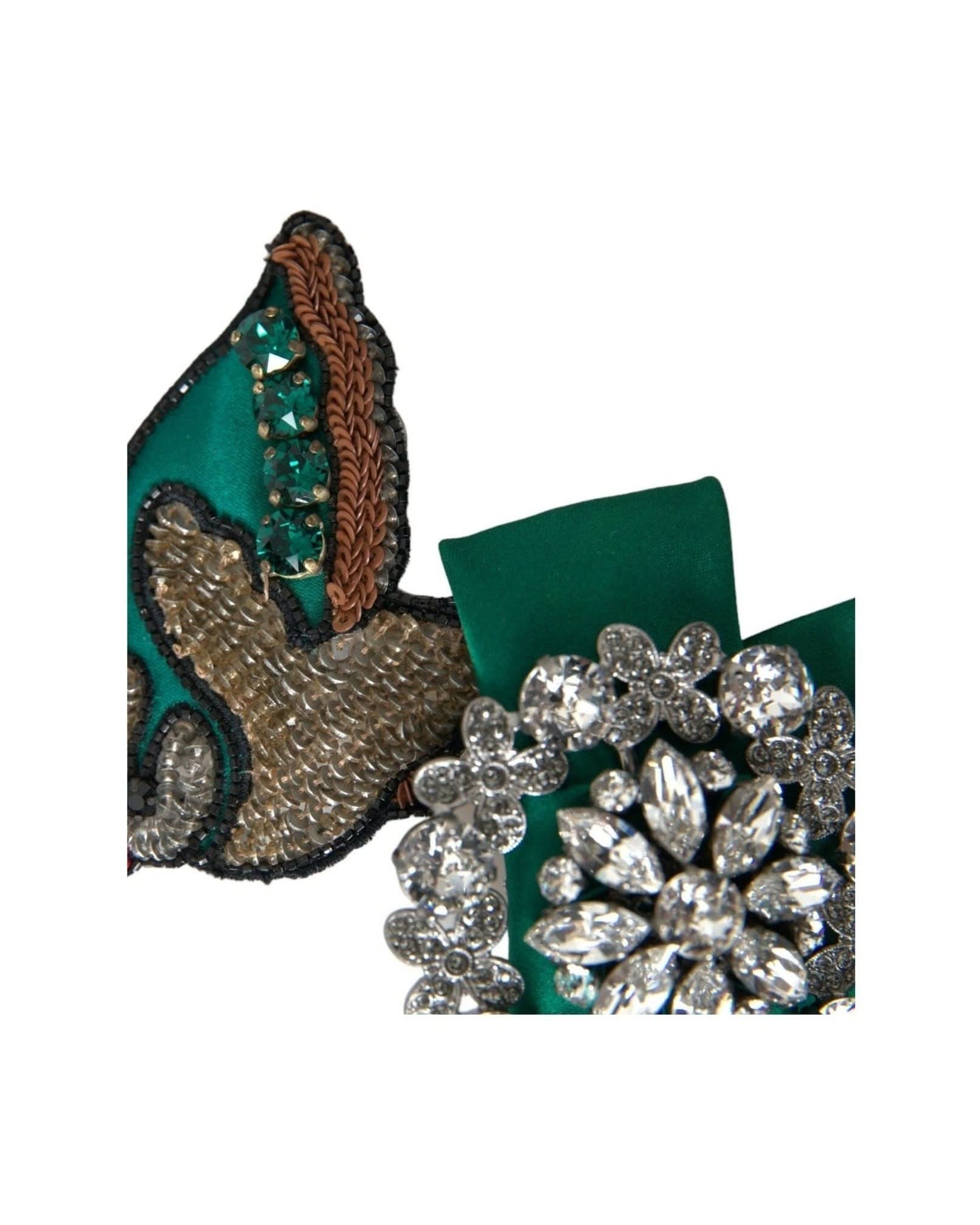 Dolce & Gabbana Green Satin Bird Crystal Women Hair Clip Hair Pins, Claws & Clips