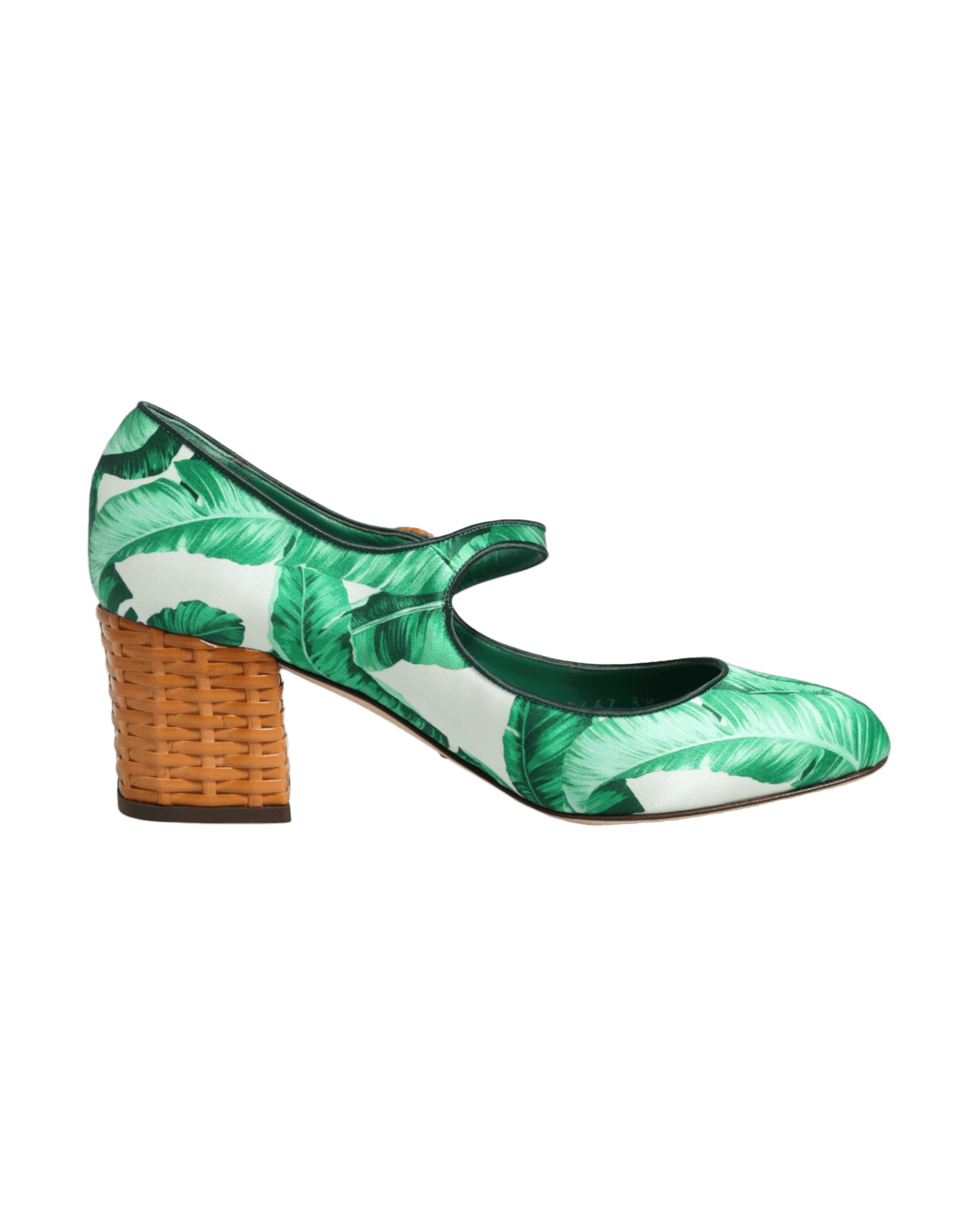Dolce & Gabbana Green Silk Mary Janes Leaf Sandals Shoes Heels