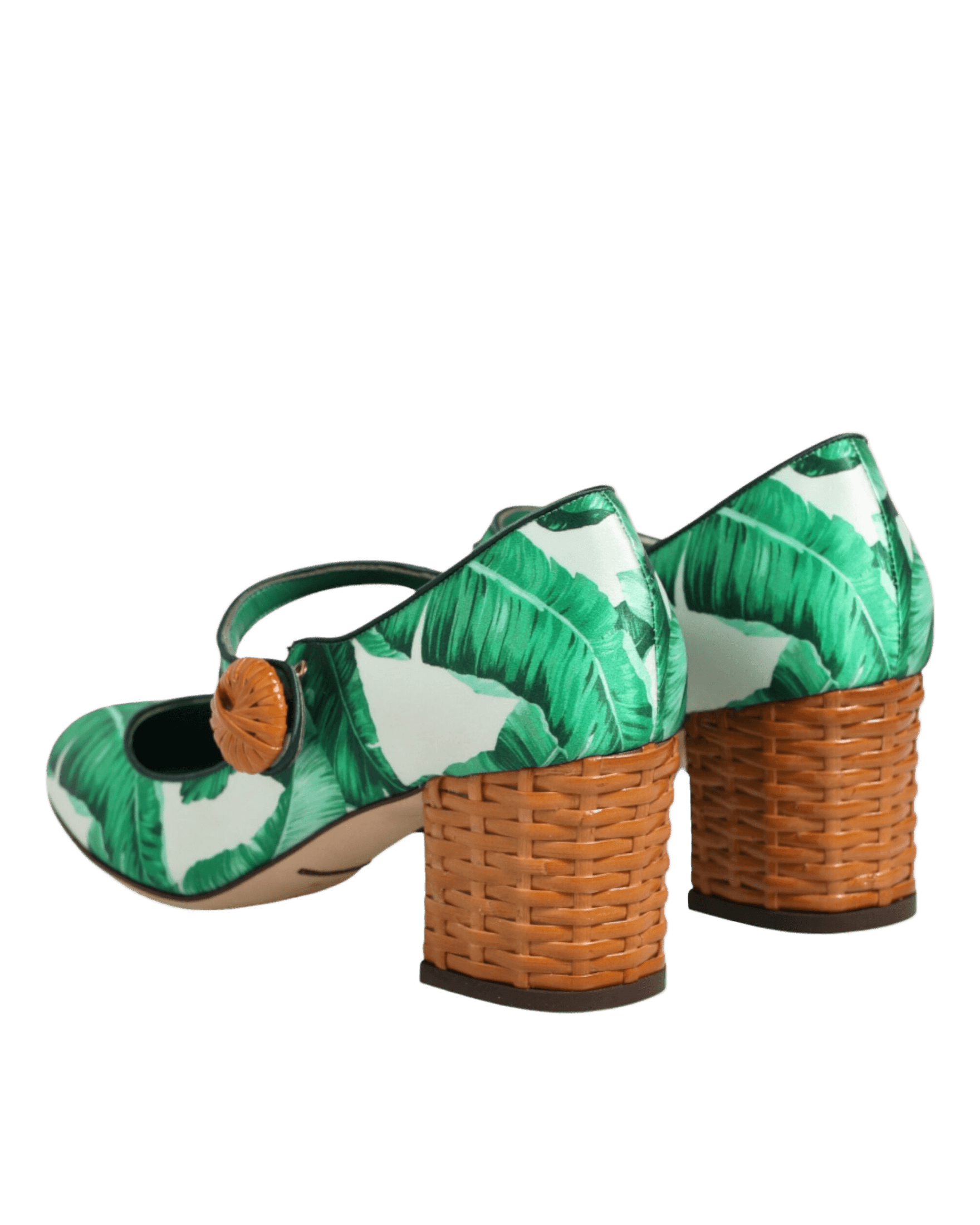 Dolce & Gabbana Green Silk Mary Janes Leaf Sandals Shoes Heels