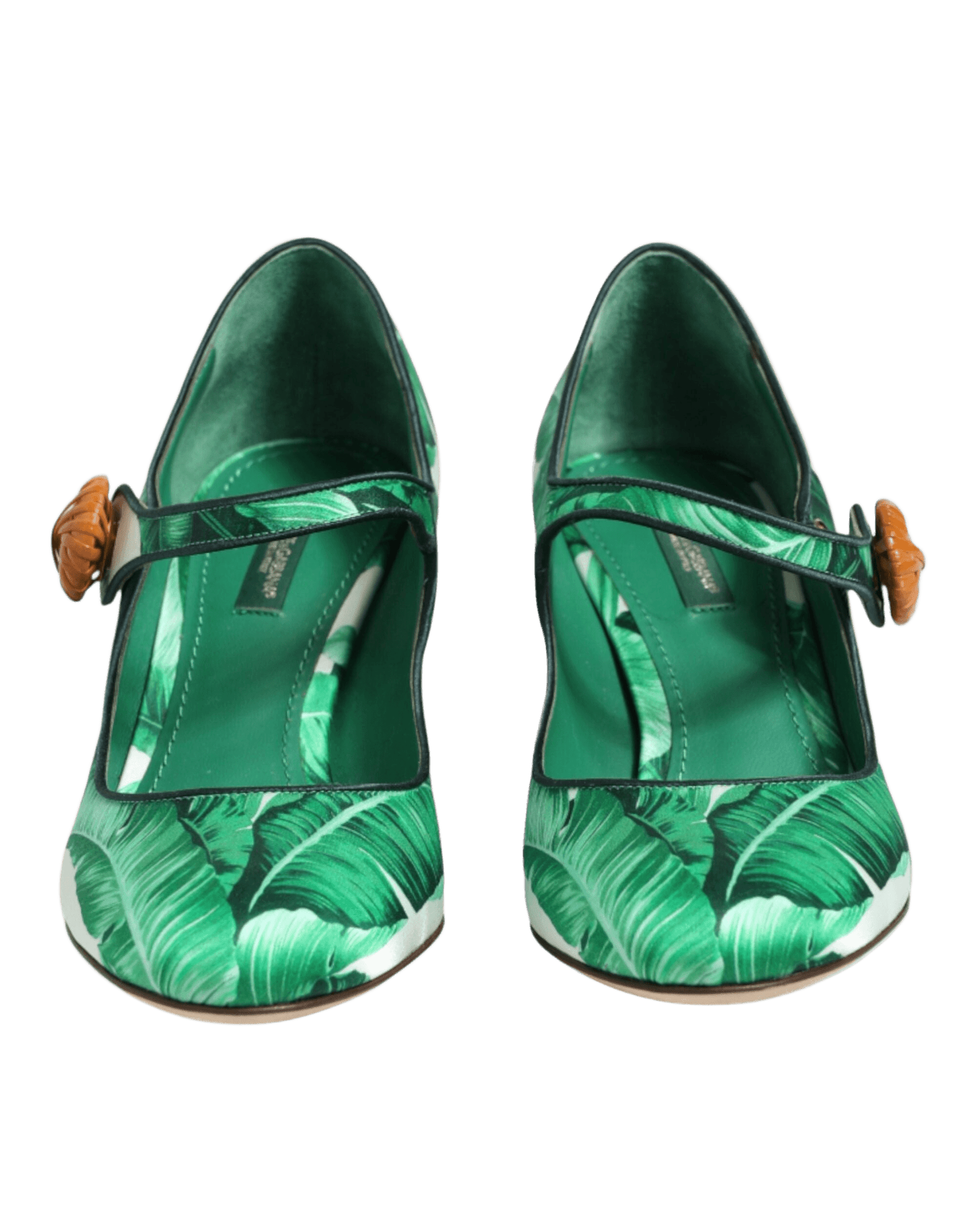 Dolce & Gabbana Green Silk Mary Janes Leaf Sandals Shoes Heels
