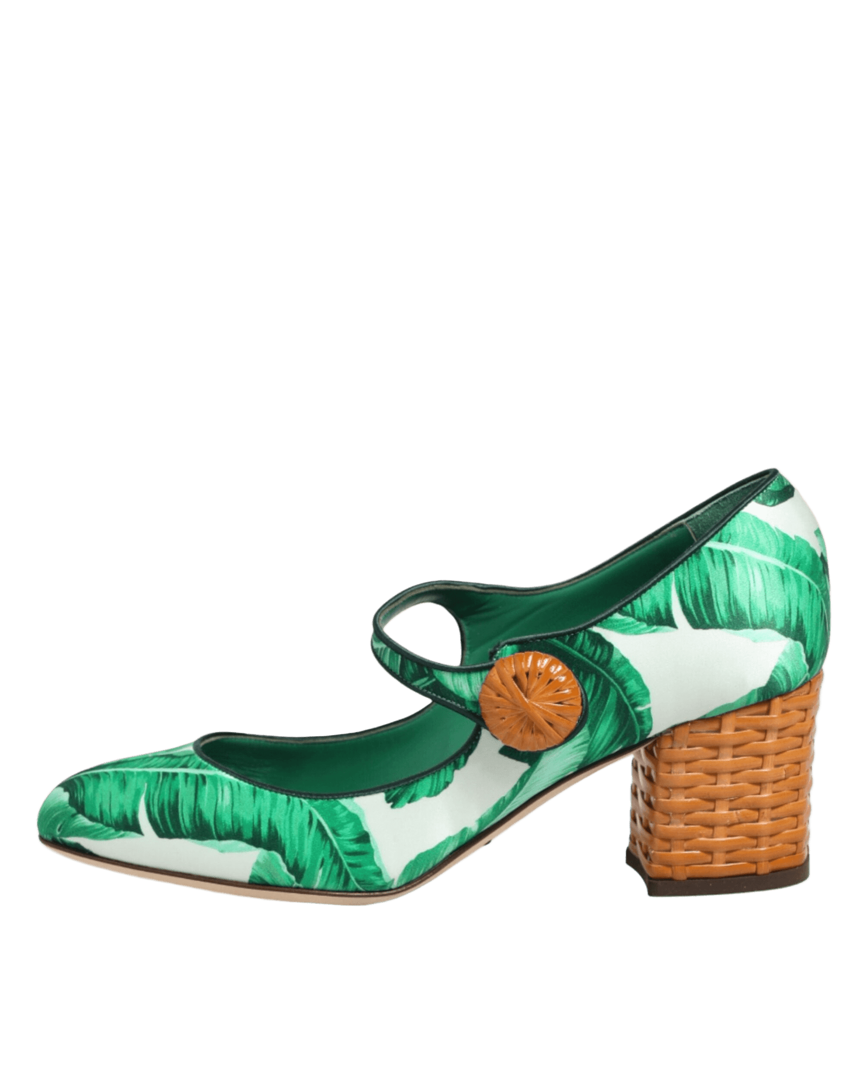 Dolce & Gabbana Green Silk Mary Janes Leaf Sandals Shoes Heels