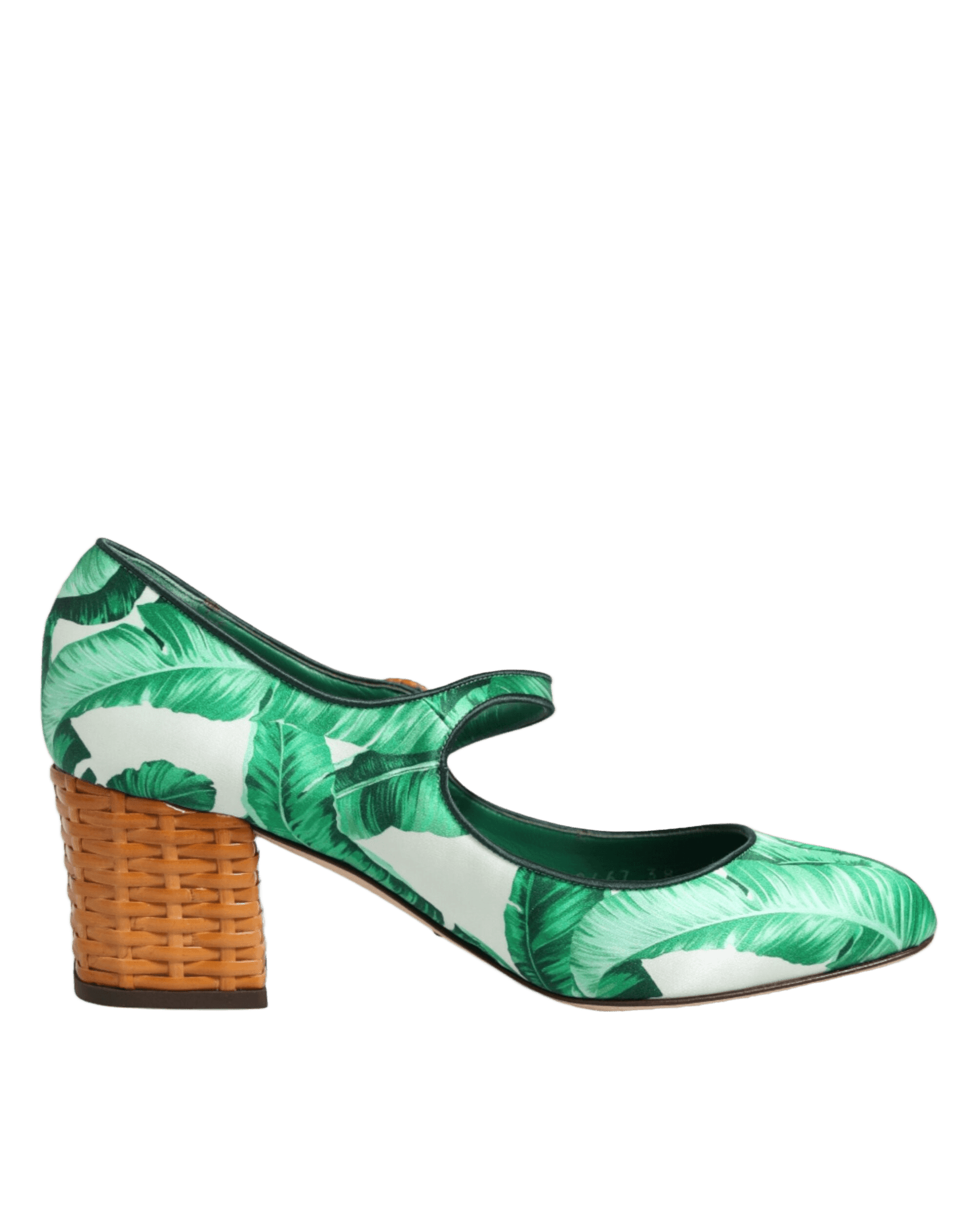 Dolce & Gabbana Green Silk Mary Janes Leaf Sandals Shoes Heels