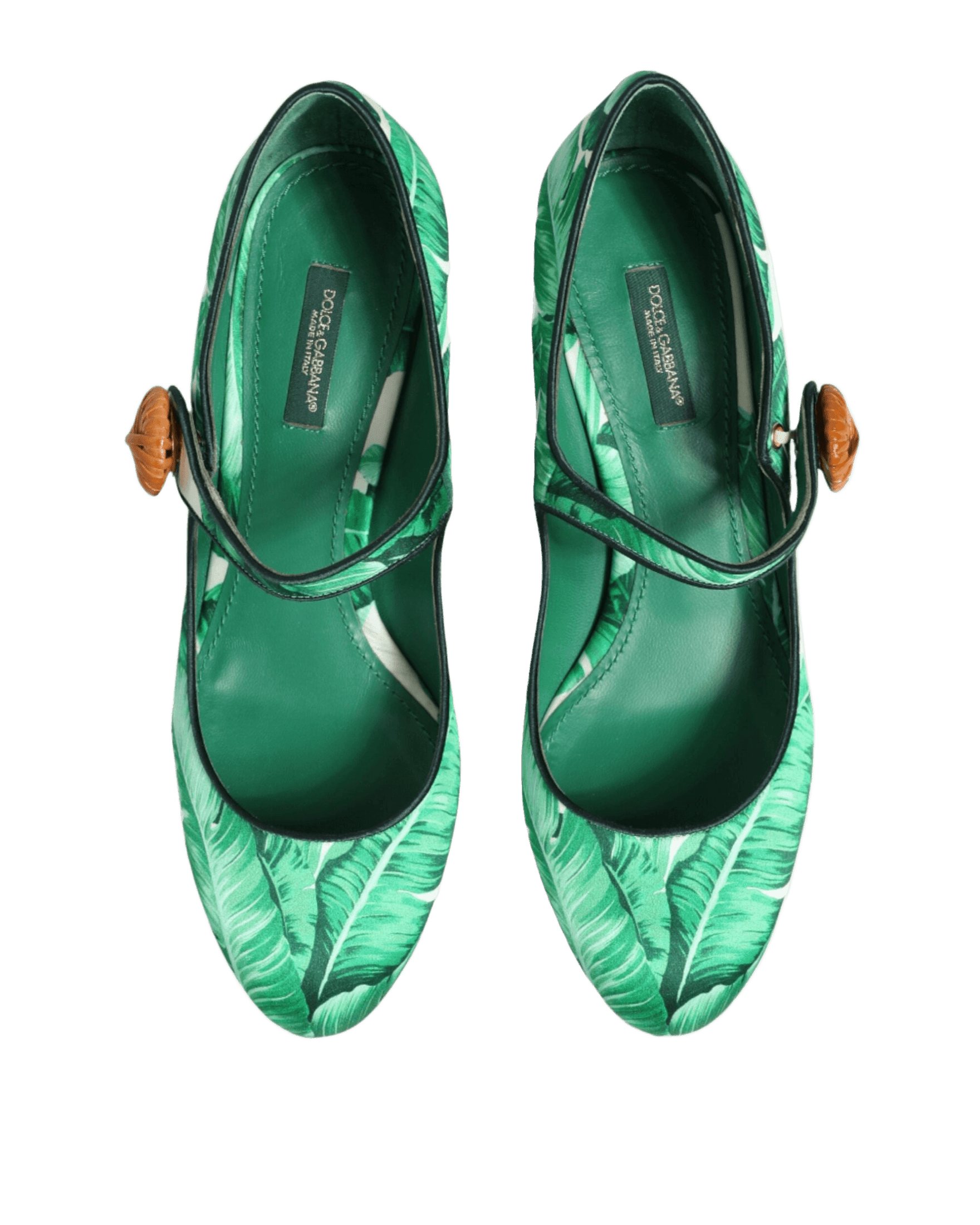 Dolce & Gabbana Green Silk Mary Janes Leaf Sandals Shoes Heels