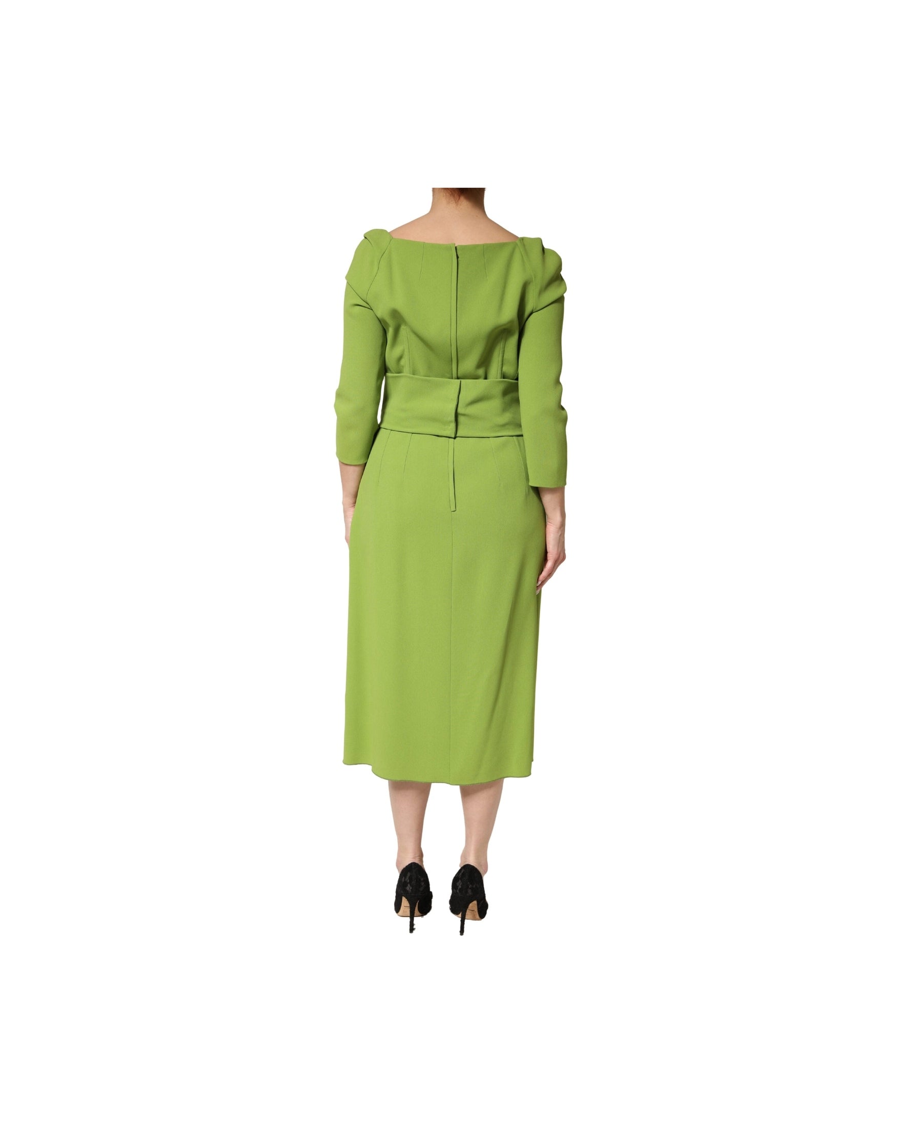 Dolce & Gabbana Green Silk Sweetheart Neckline Midi Dress