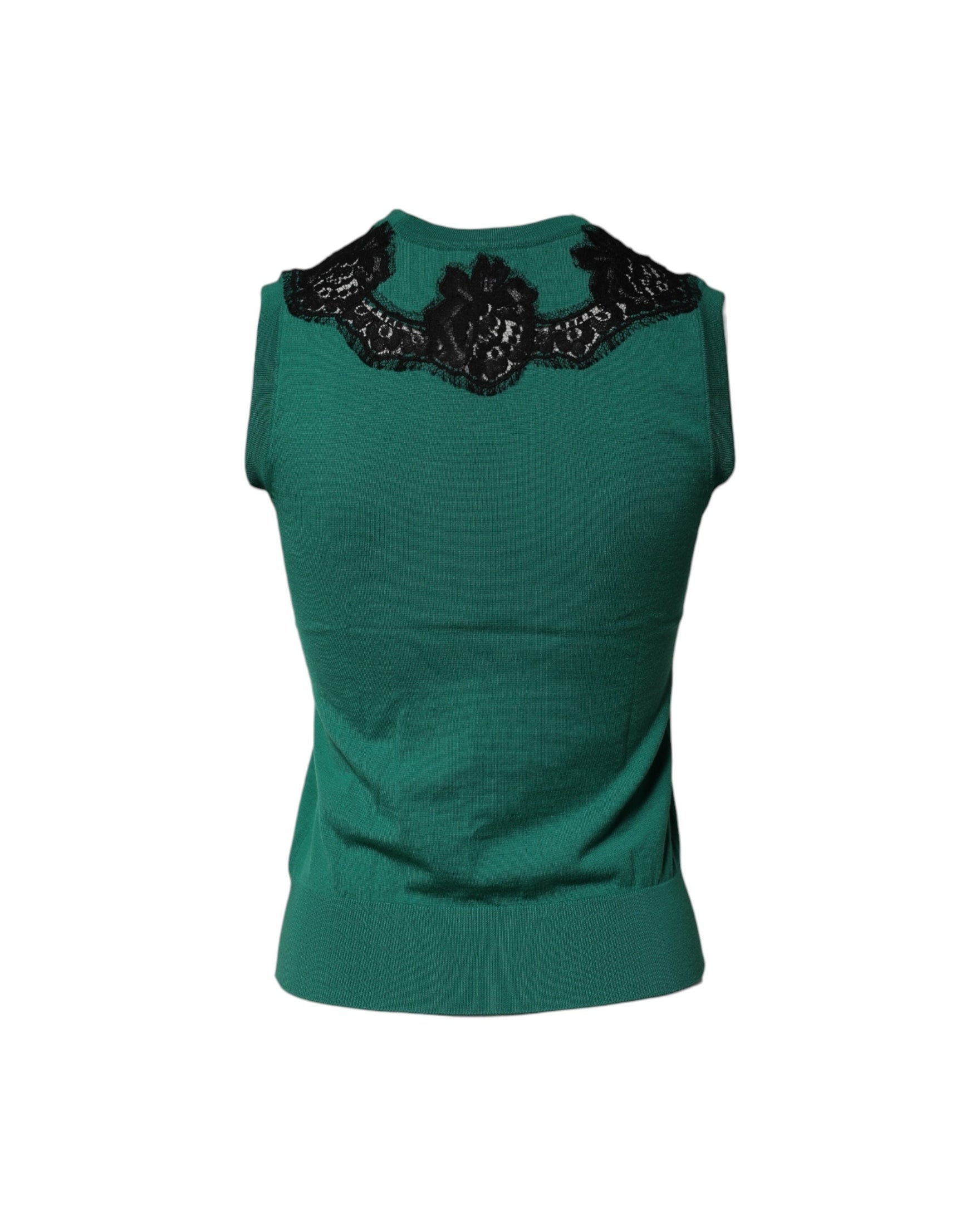 Dolce & Gabbana Green Wool Lace Detail Sleeveless Tank Top Glam Steals