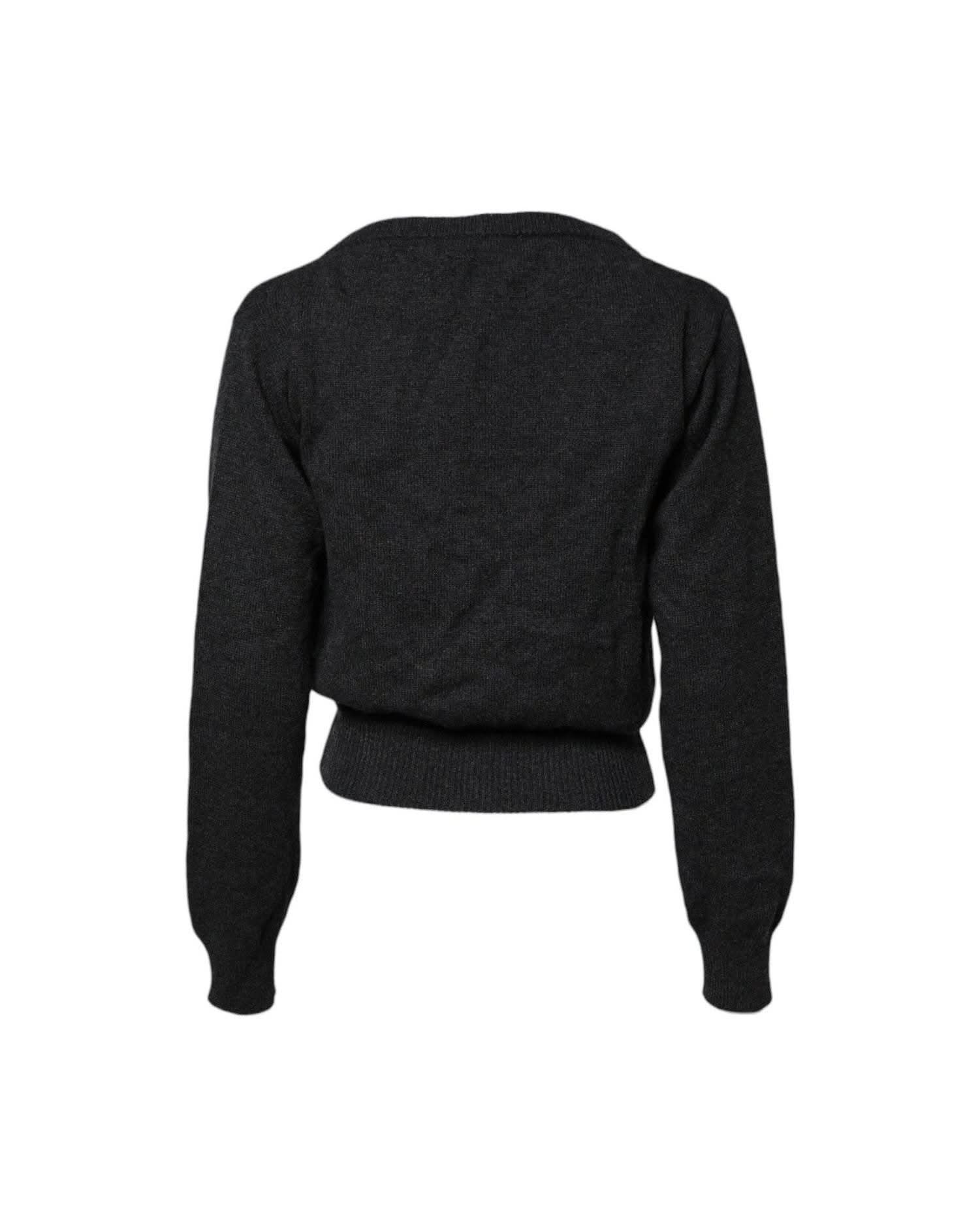 Dolce & Gabbana Grey Cashmere Deep V Neck Pullover Sweater Sweaters