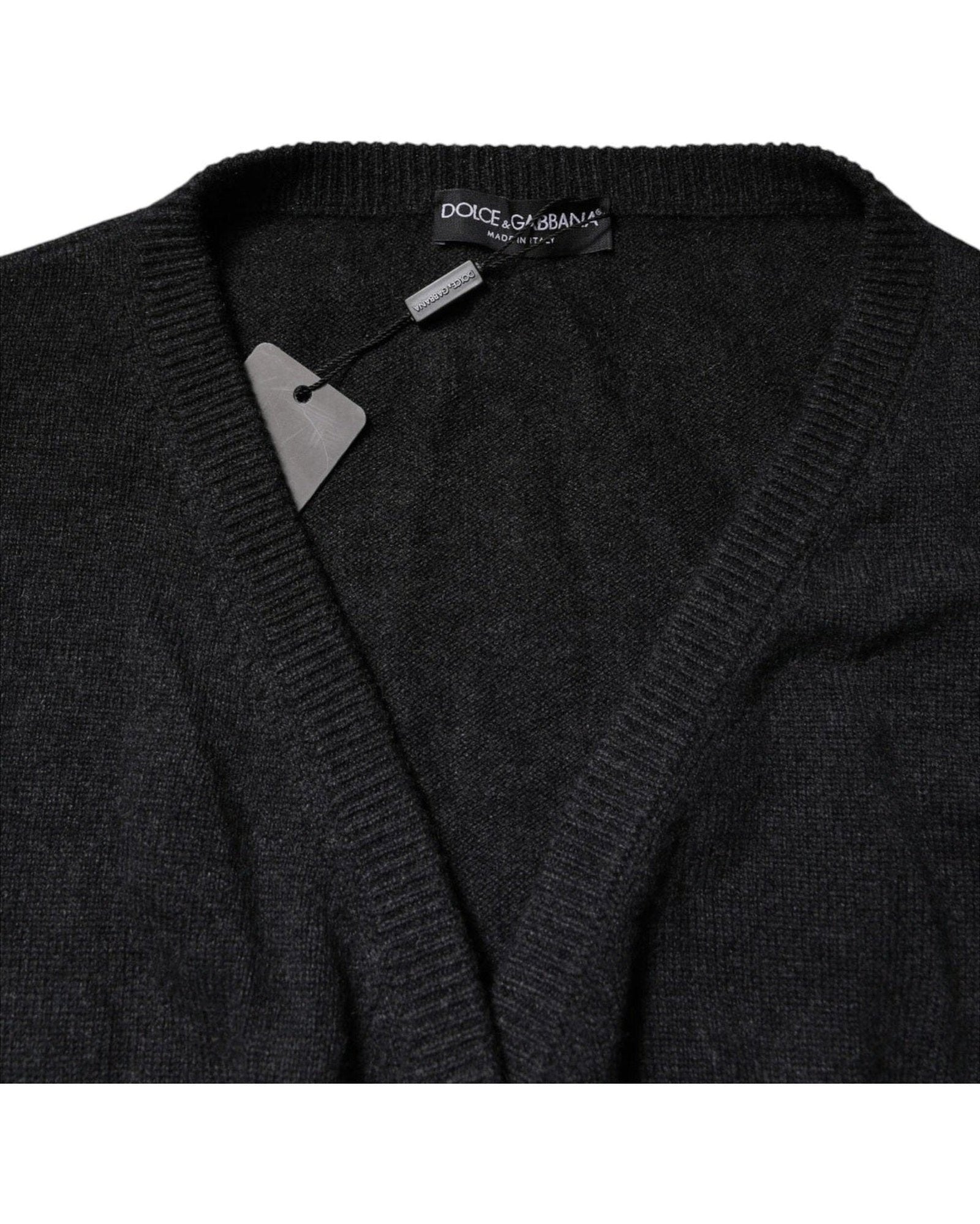 Dolce & Gabbana Grey Cashmere Deep V Neck Pullover Sweater Glam Steals