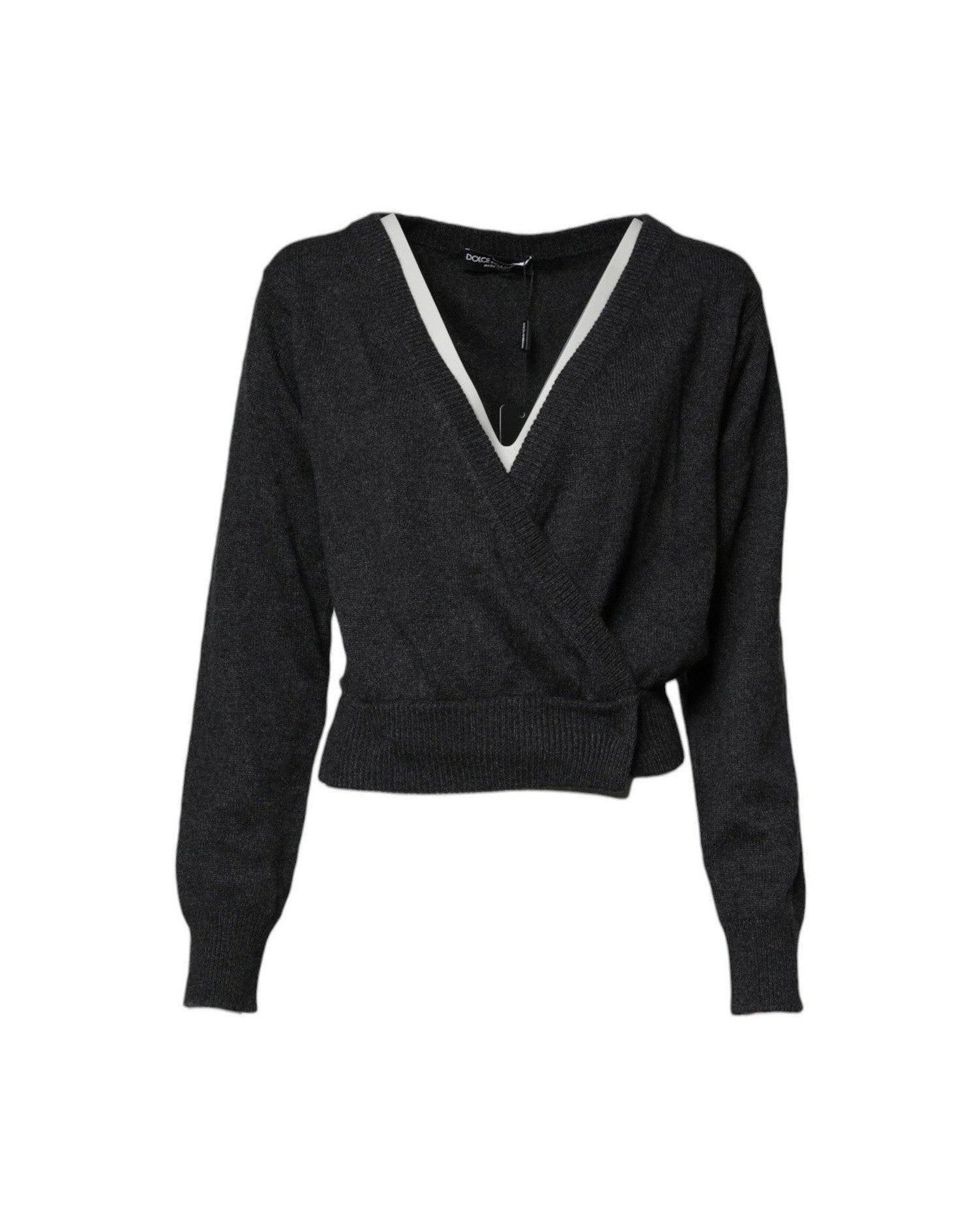 Dolce & Gabbana Grey Cashmere Deep V Neck Pullover Sweater Glam Steals