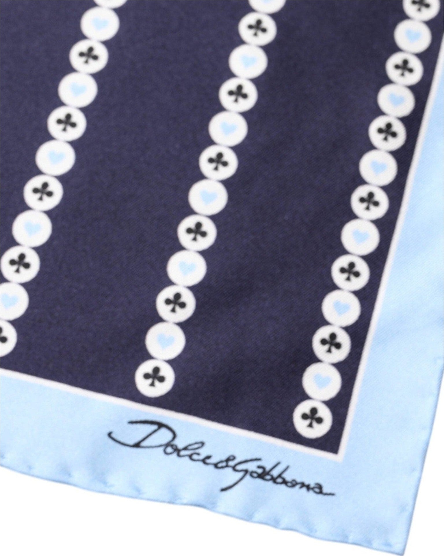 Dolce & Gabbana Heart Spade Silk Handkerchief Blue Scarf Glam Steals