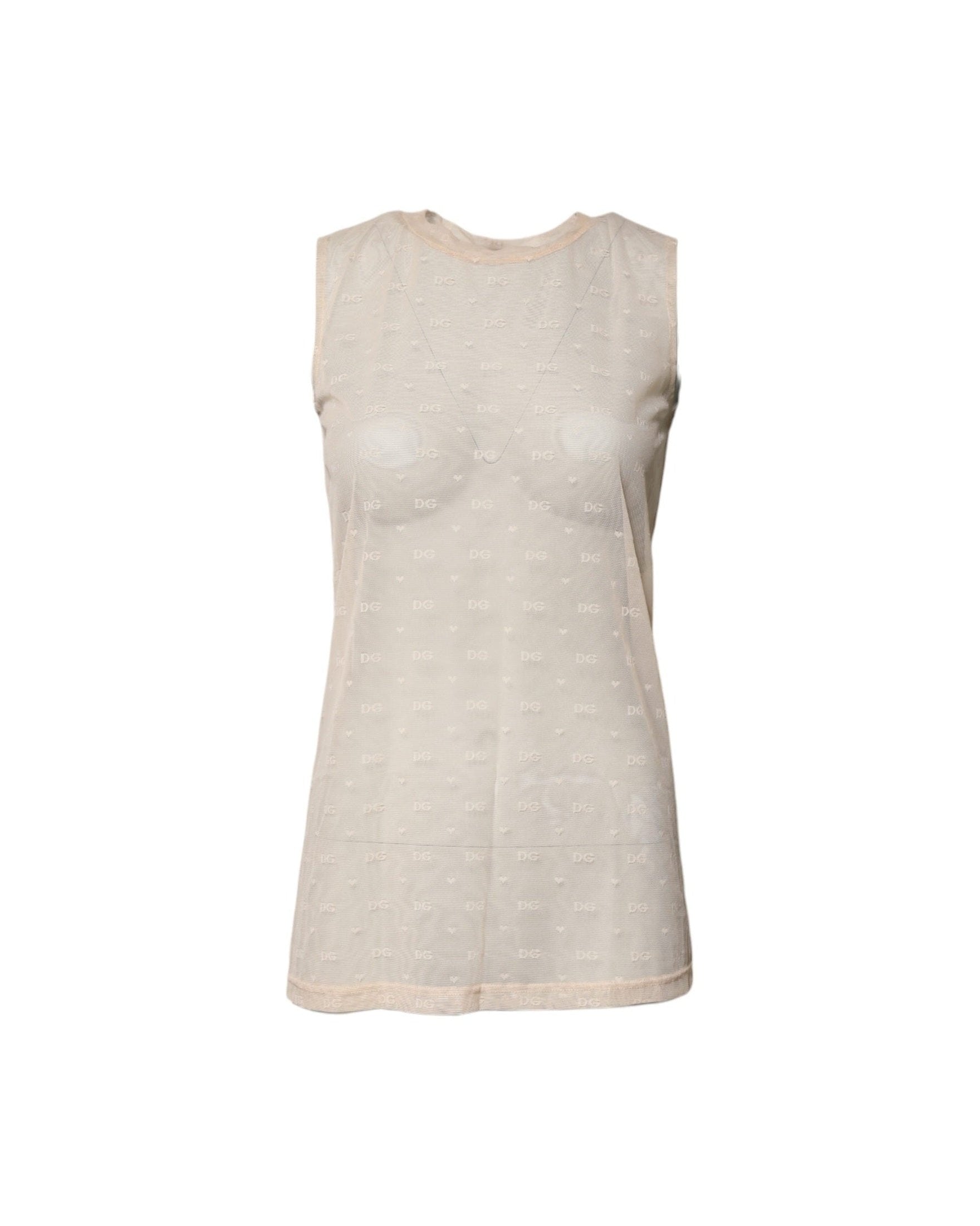 Dolce & Gabbana Ivory Nylon Logo See Through Sleeveless Tank Top Tank Tops