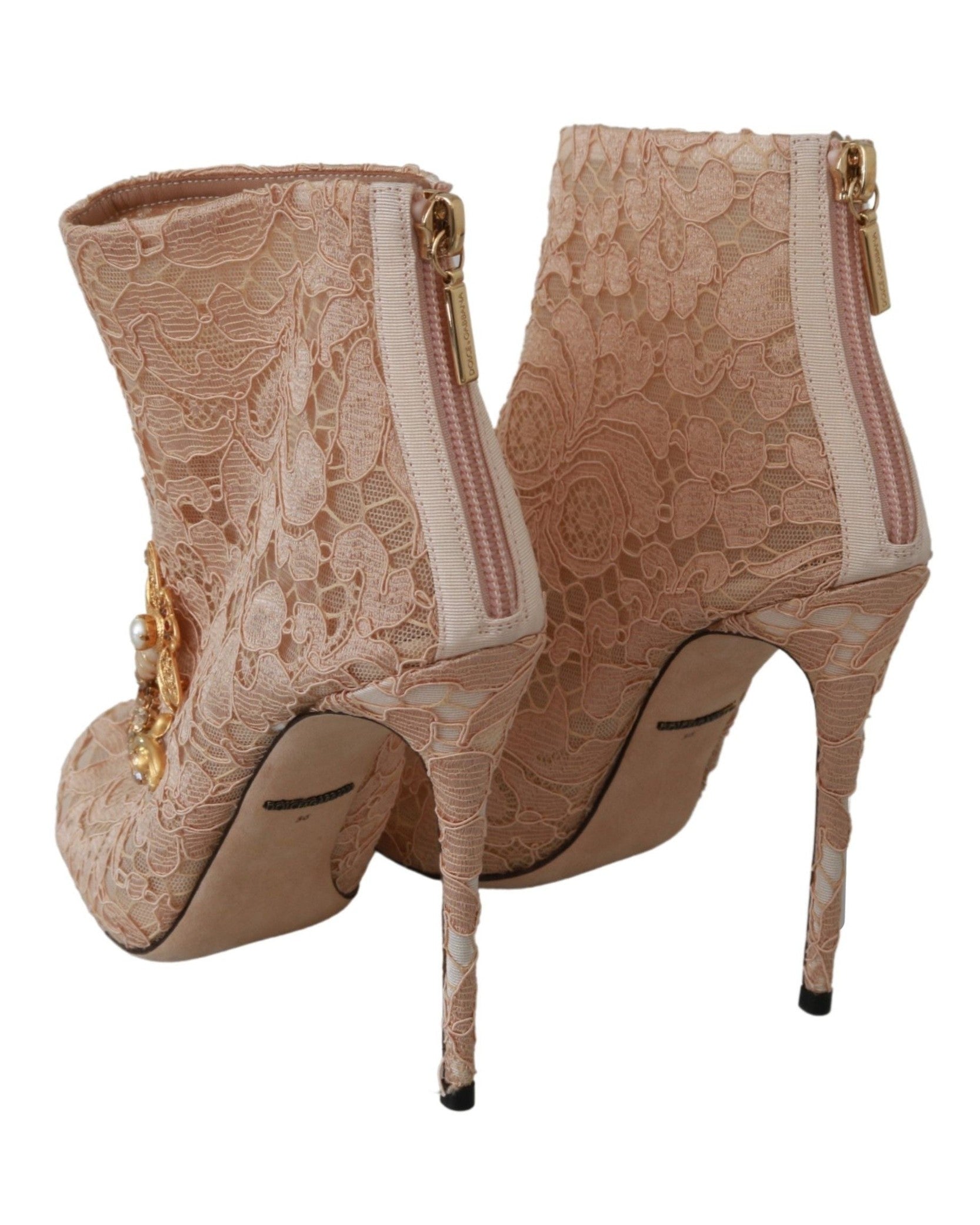 Dolce & Gabbana Lace Crystal Booties Stilettos Shoes Boots