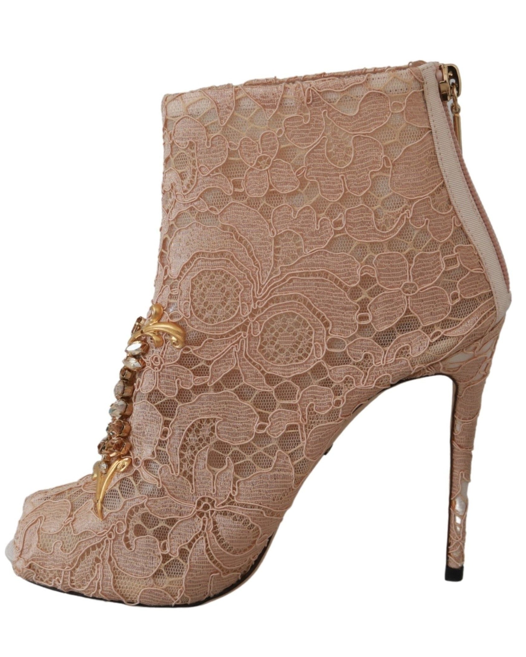 Dolce & Gabbana Lace Crystal Booties Stilettos Shoes Boots