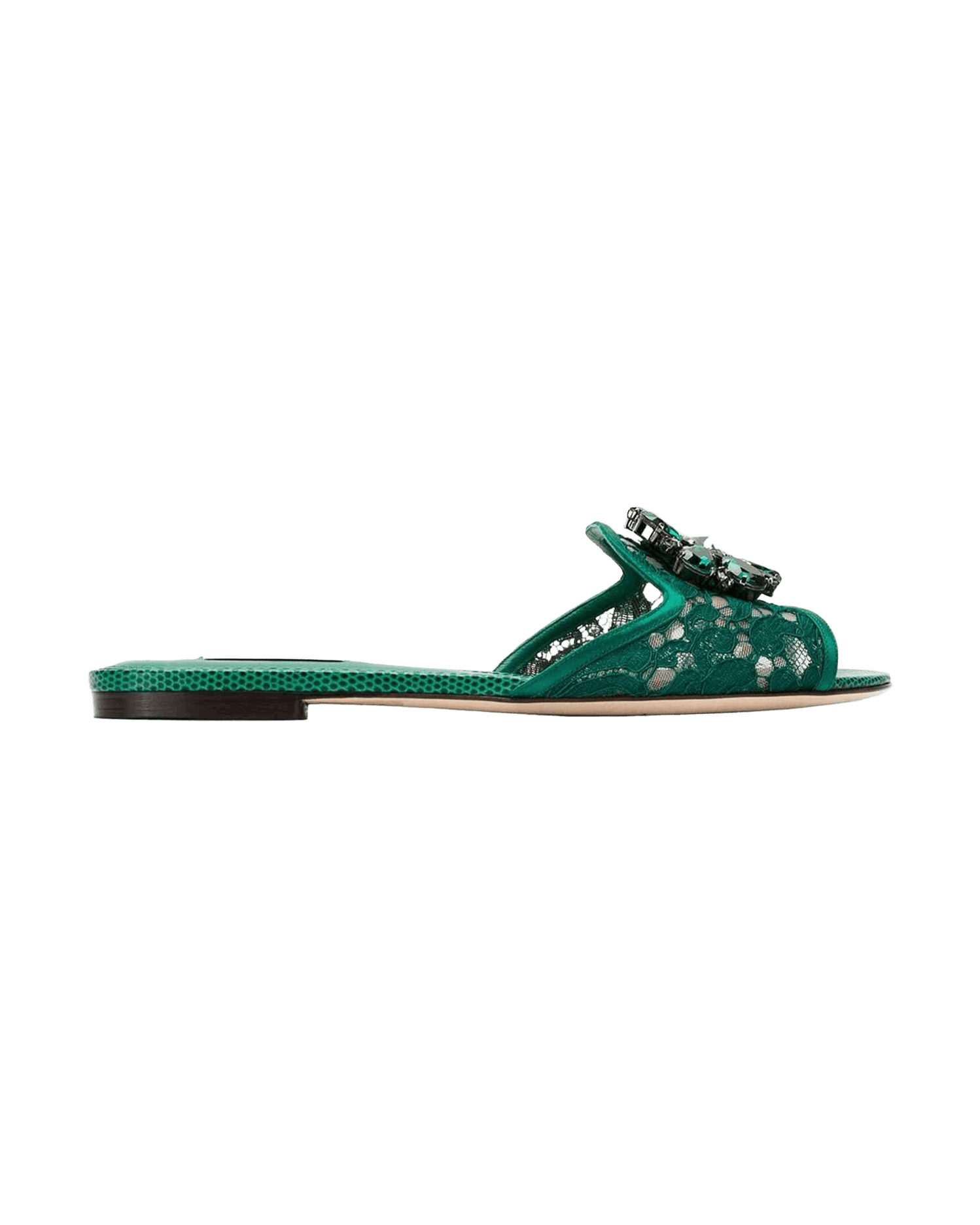 Dolce & Gabbana Crystal Embellished Lace Slippers Sandals