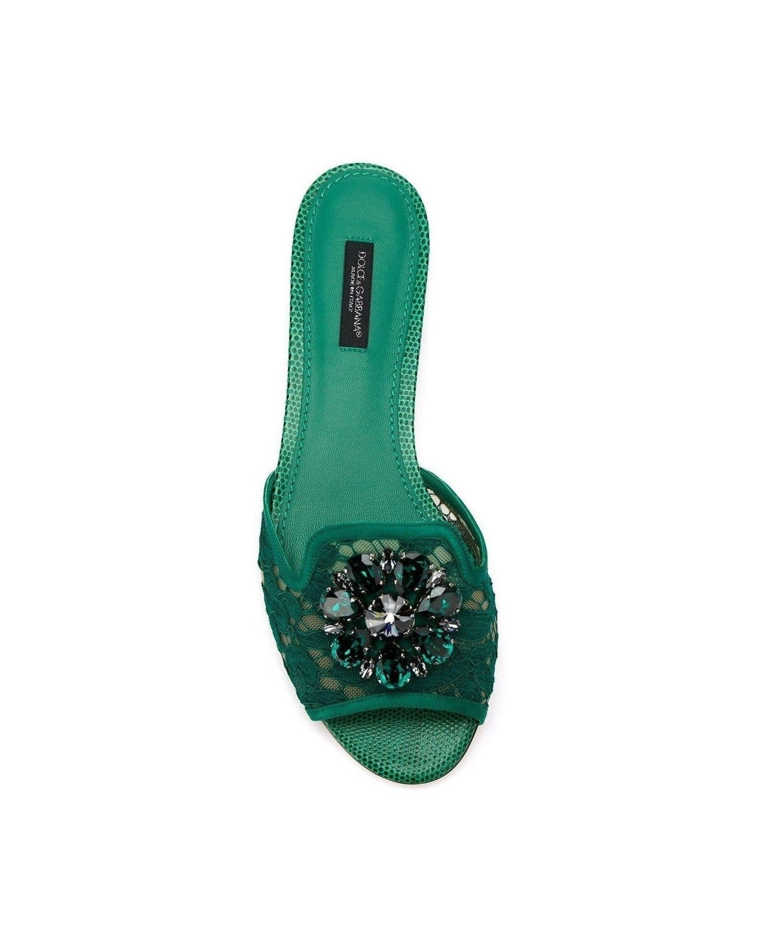 Dolce & Gabbana Crystal Embellished Lace Slippers Sandals