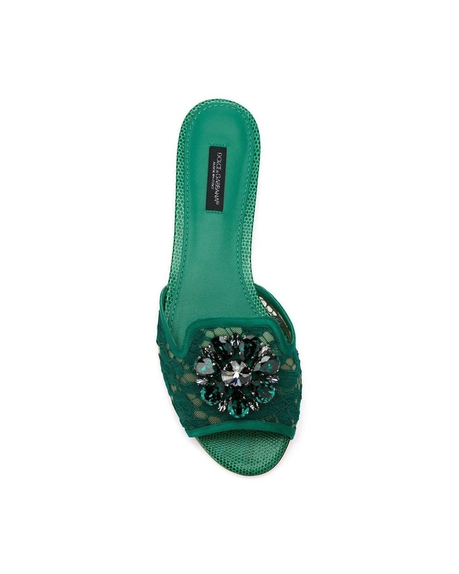 Dolce & Gabbana Crystal Embellished Lace Slippers Sandals