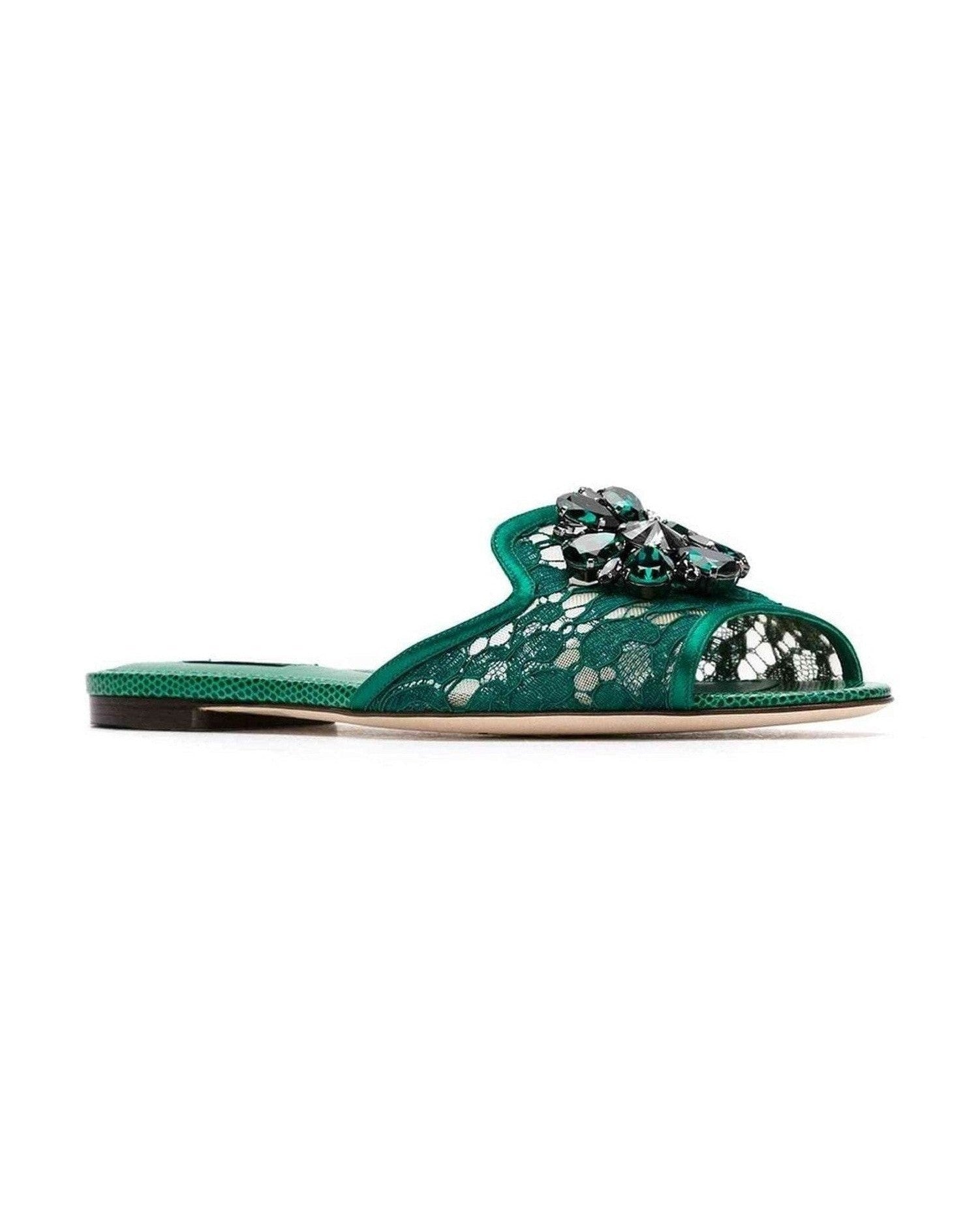 Dolce & Gabbana Crystal Embellished Lace Slippers Sandals