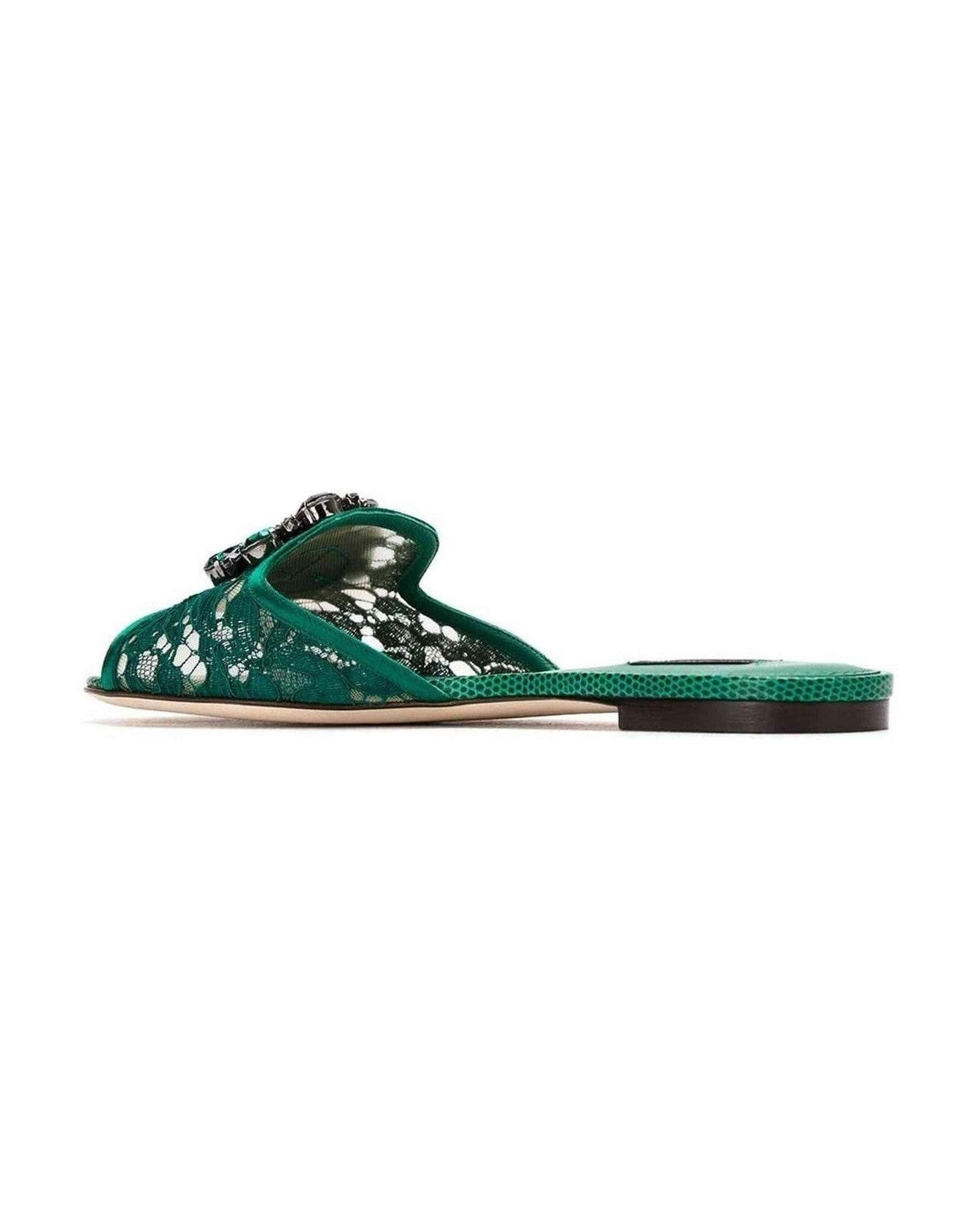 Dolce & Gabbana Crystal Embellished Lace Slippers Sandals