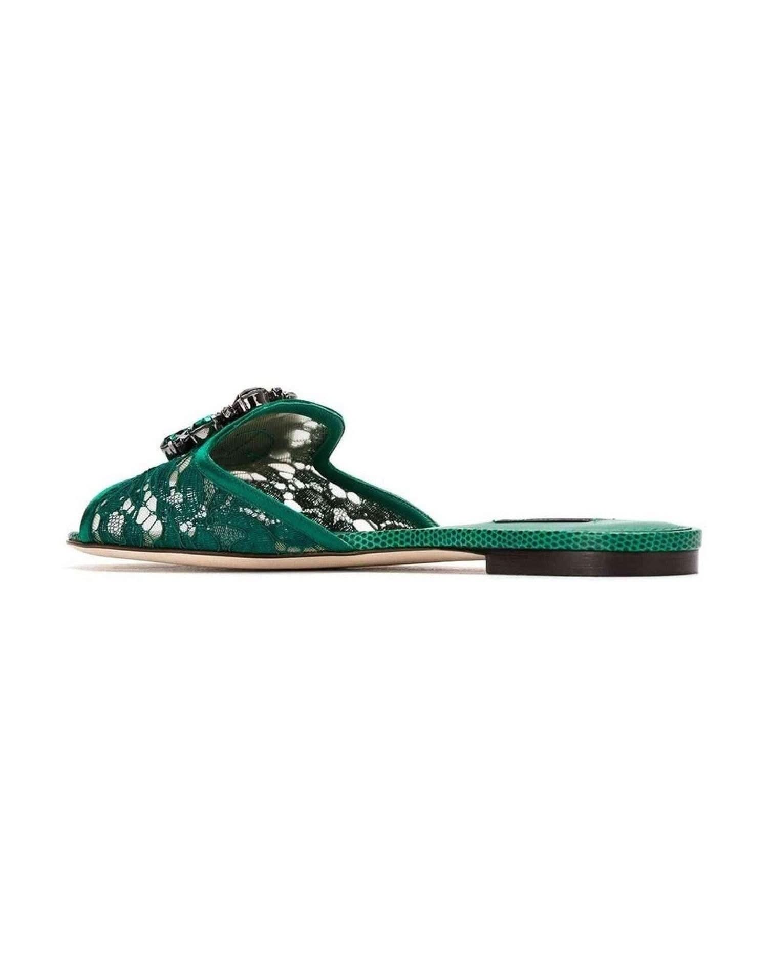 Dolce & Gabbana Crystal Embellished Lace Slippers Sandals