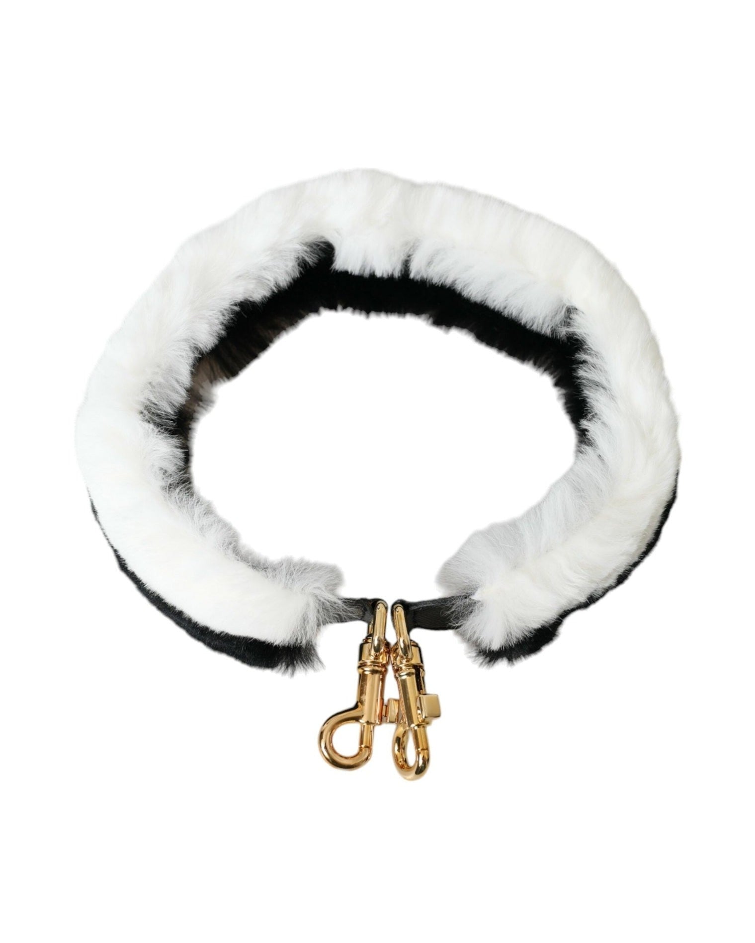 Dolce & Gabbana Lapin Fur Accessory Shoulder Black White Strap Glam Steals
