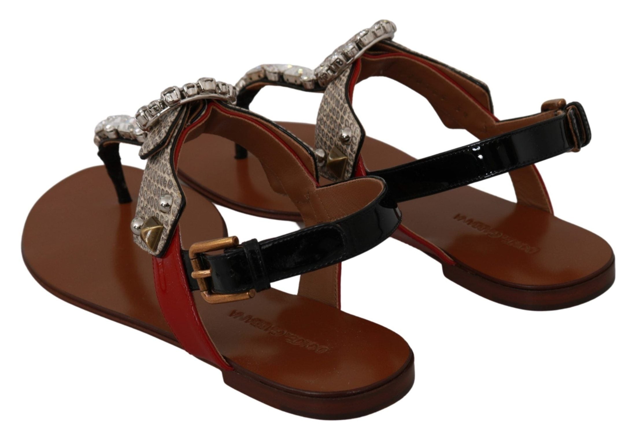 Dolce & Gabbana Leather Ayers Crystal Sandals Flip Flops Shoes Sandals