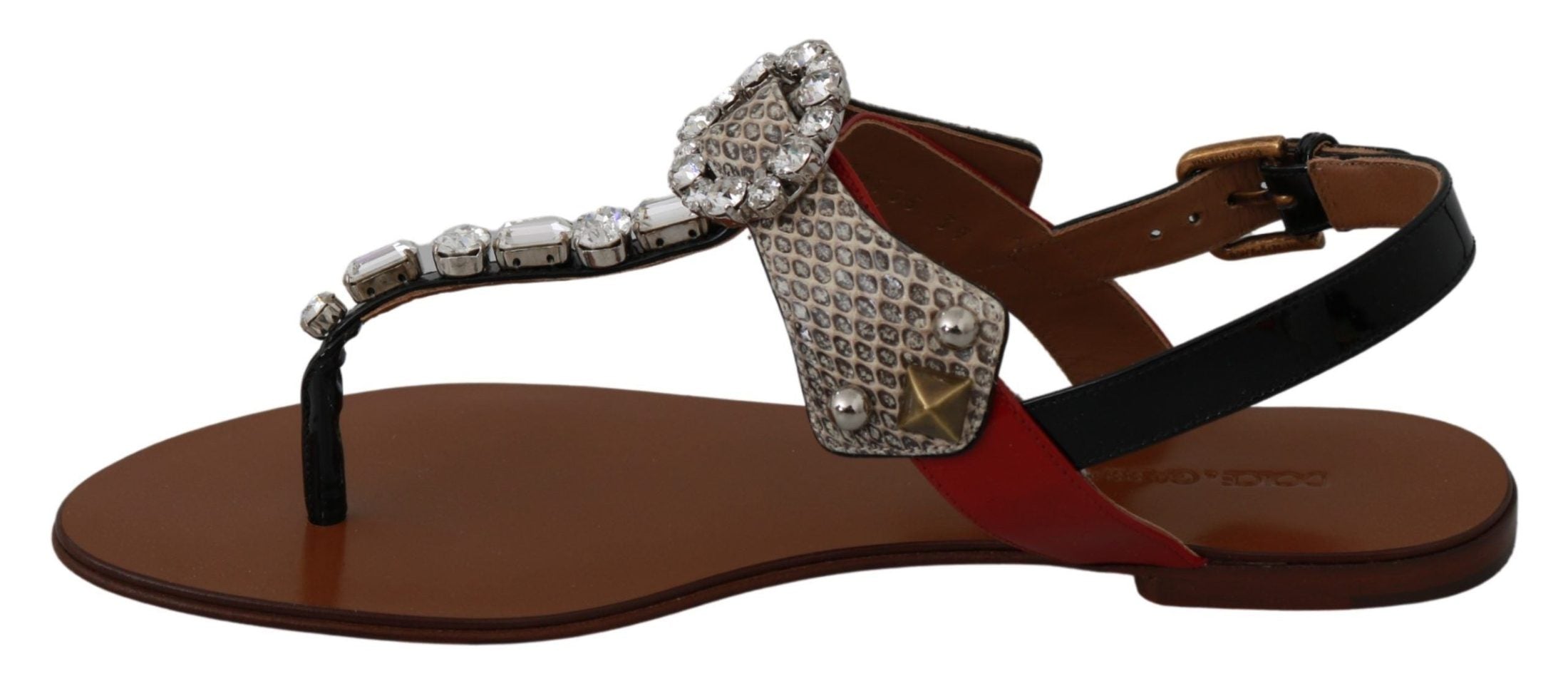 Dolce & Gabbana Leather Ayers Crystal Sandals Flip Flops Shoes Sandals