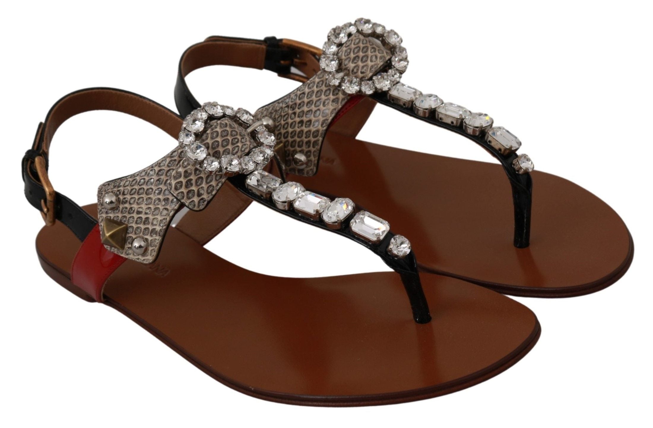 Dolce & Gabbana Leather Ayers Crystal Sandals Flip Flops Shoes Sandals